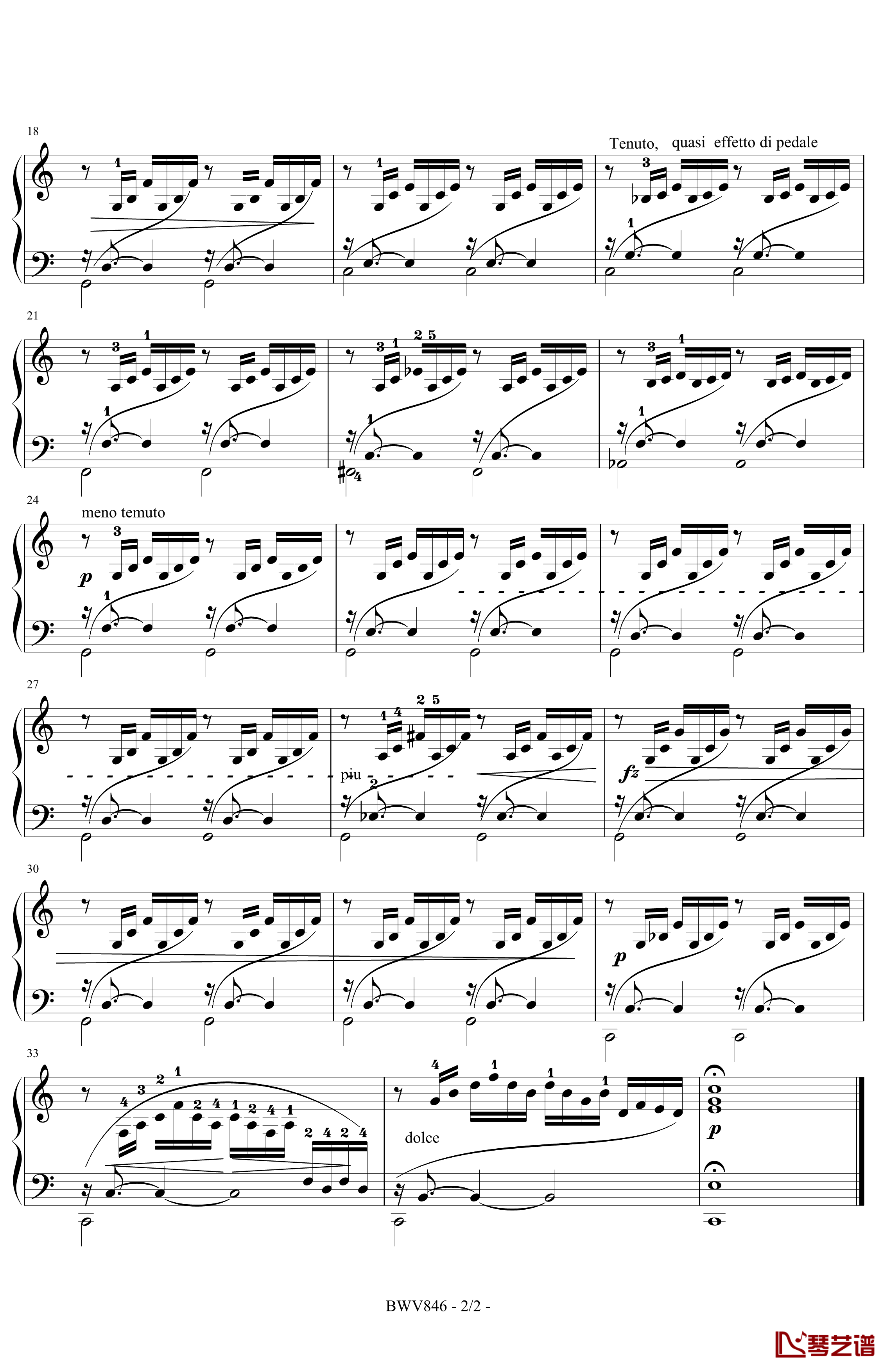 12平均律第一首钢琴谱-带指法-巴赫-P.E.Bach2