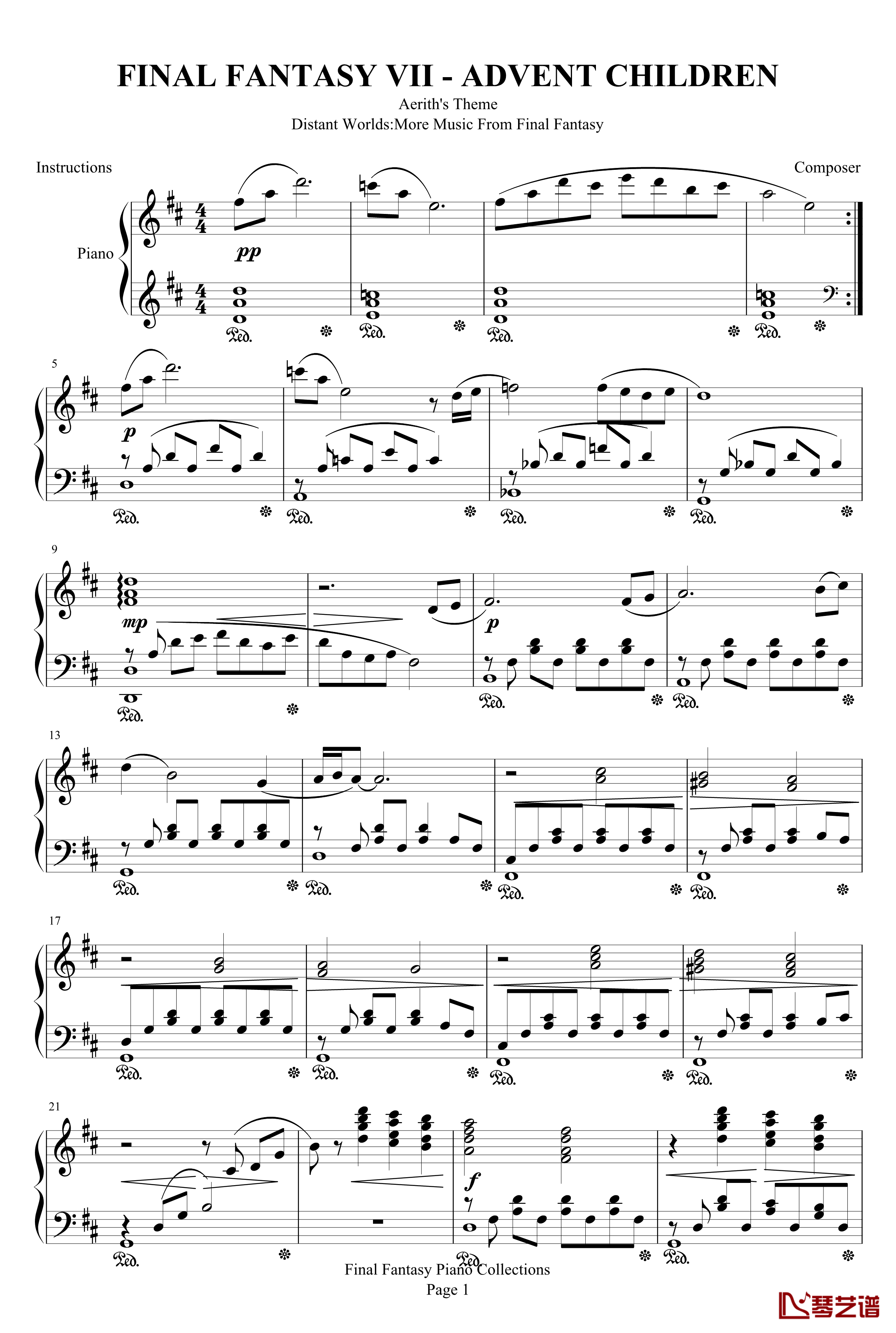 FINAL FANTASY 7- ADVENT CHILDREN钢琴谱- Aerith-最终幻想1