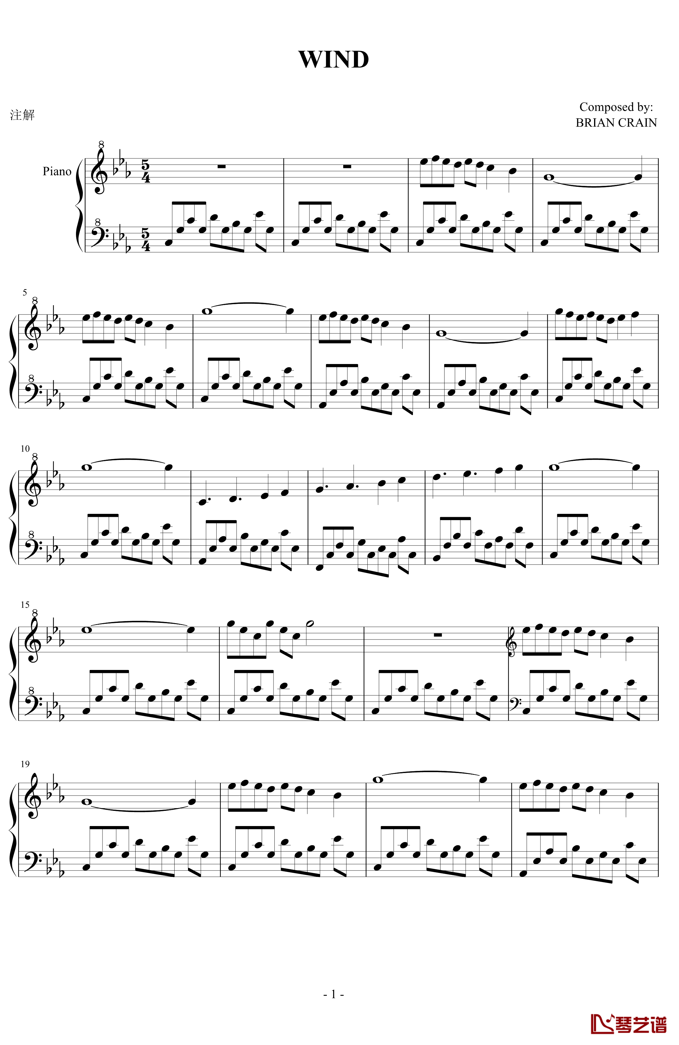 Wind钢琴谱-Brian Crain1