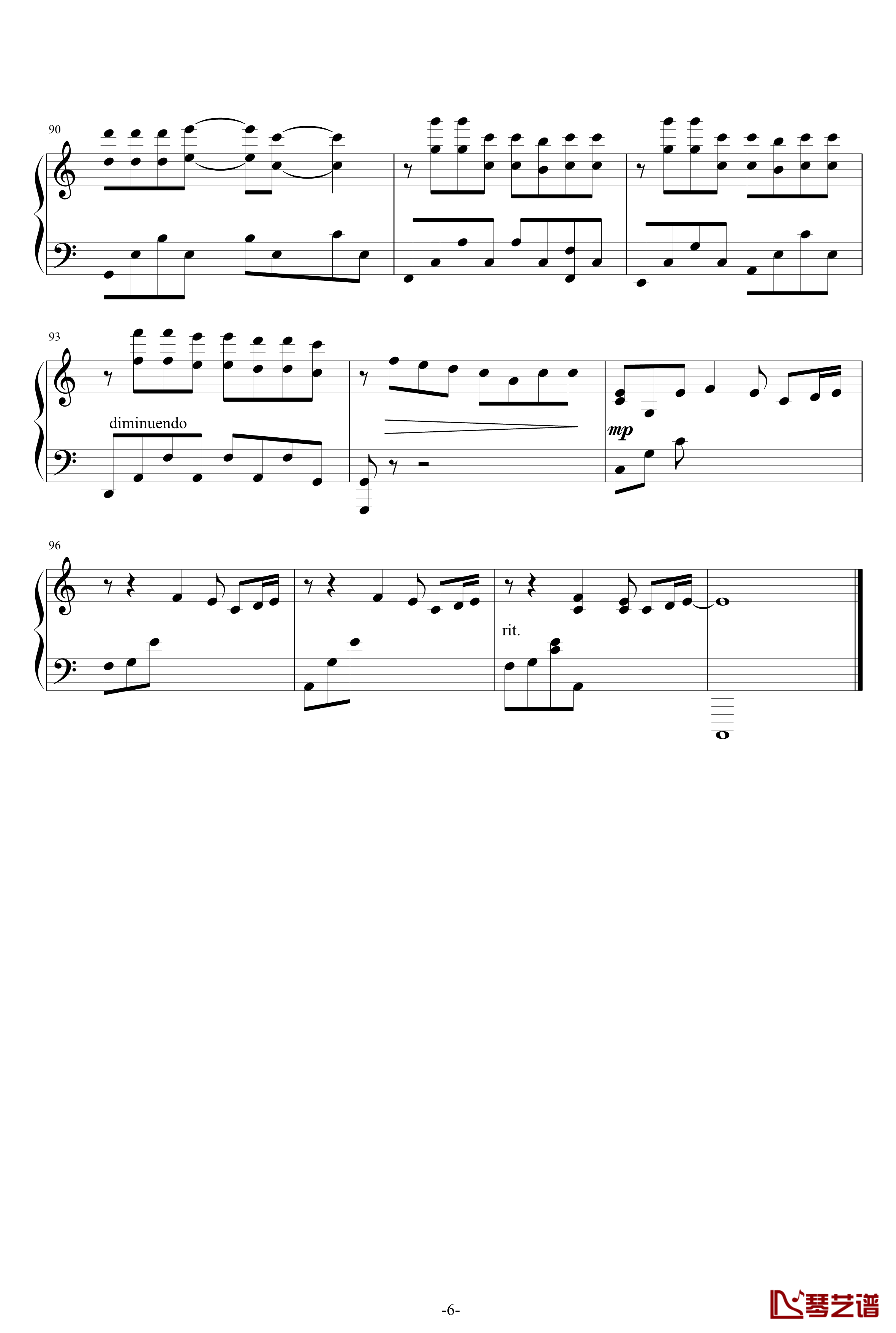 安静钢琴谱-独奏-周杰伦6