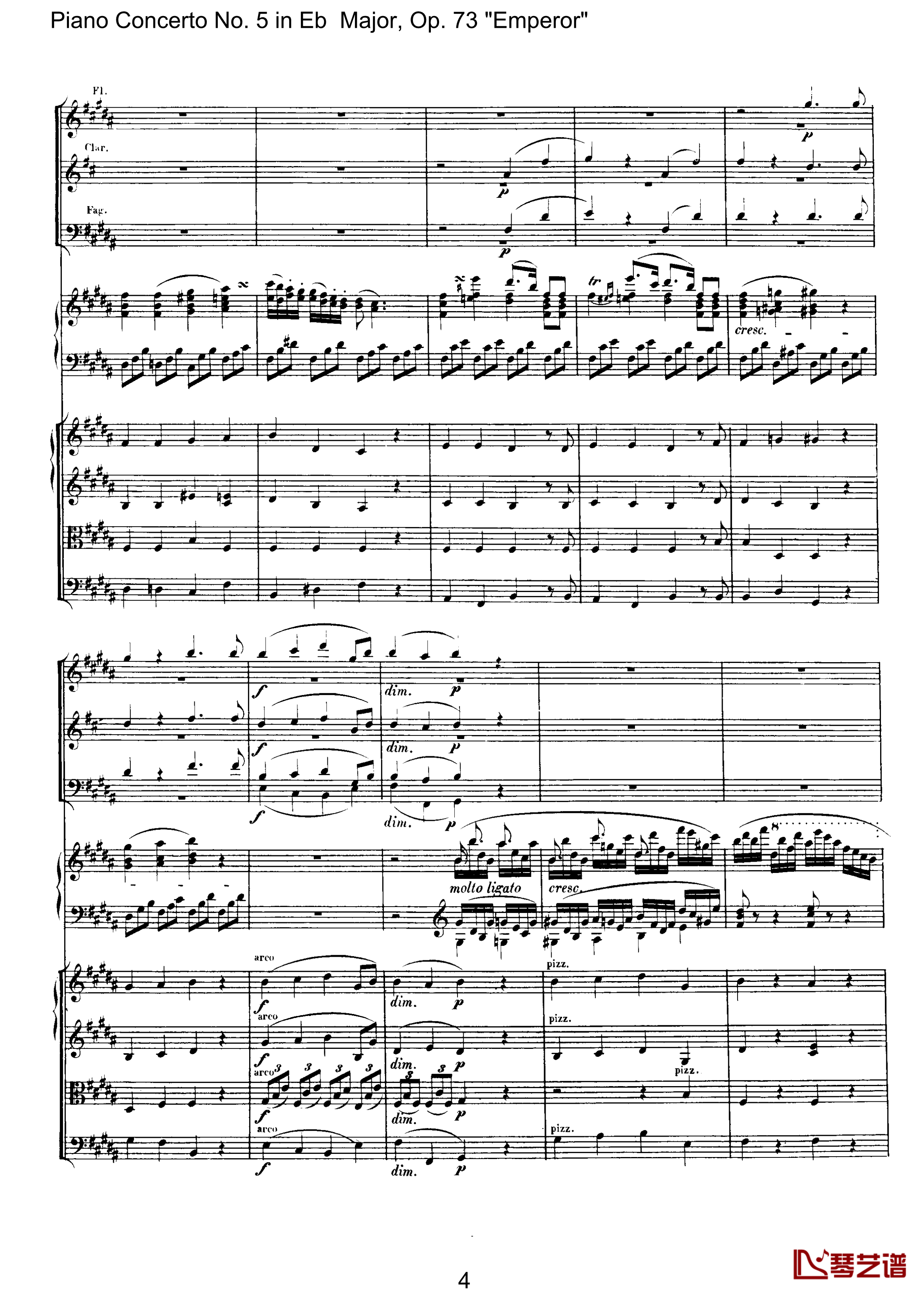 皇帝第二乐章钢琴谱-贝多芬-总谱-第五钢琴协奏曲beethoven4