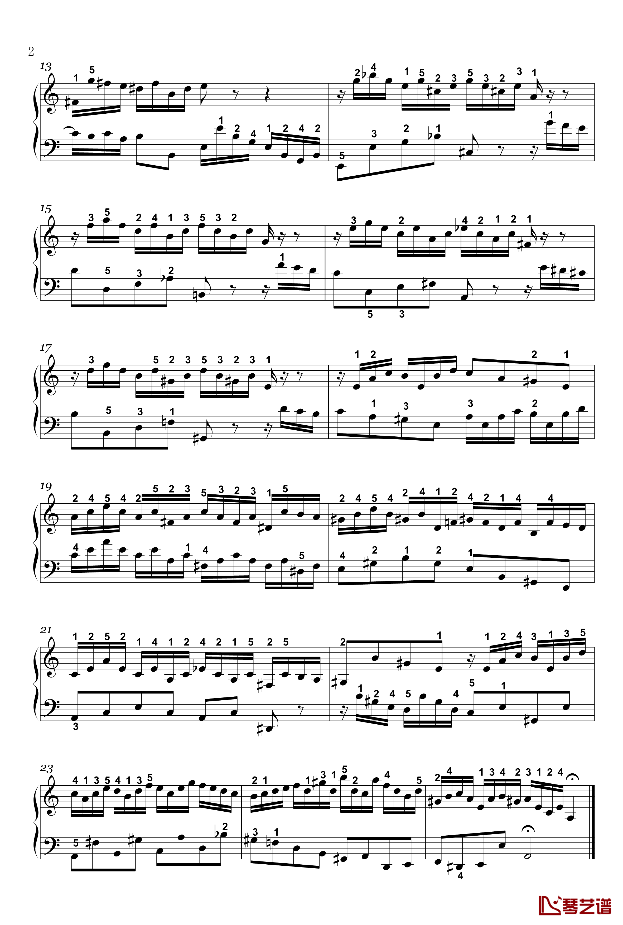 二部创意曲钢琴谱-13-bwv784-详细指法-巴赫-P.E.Bach2