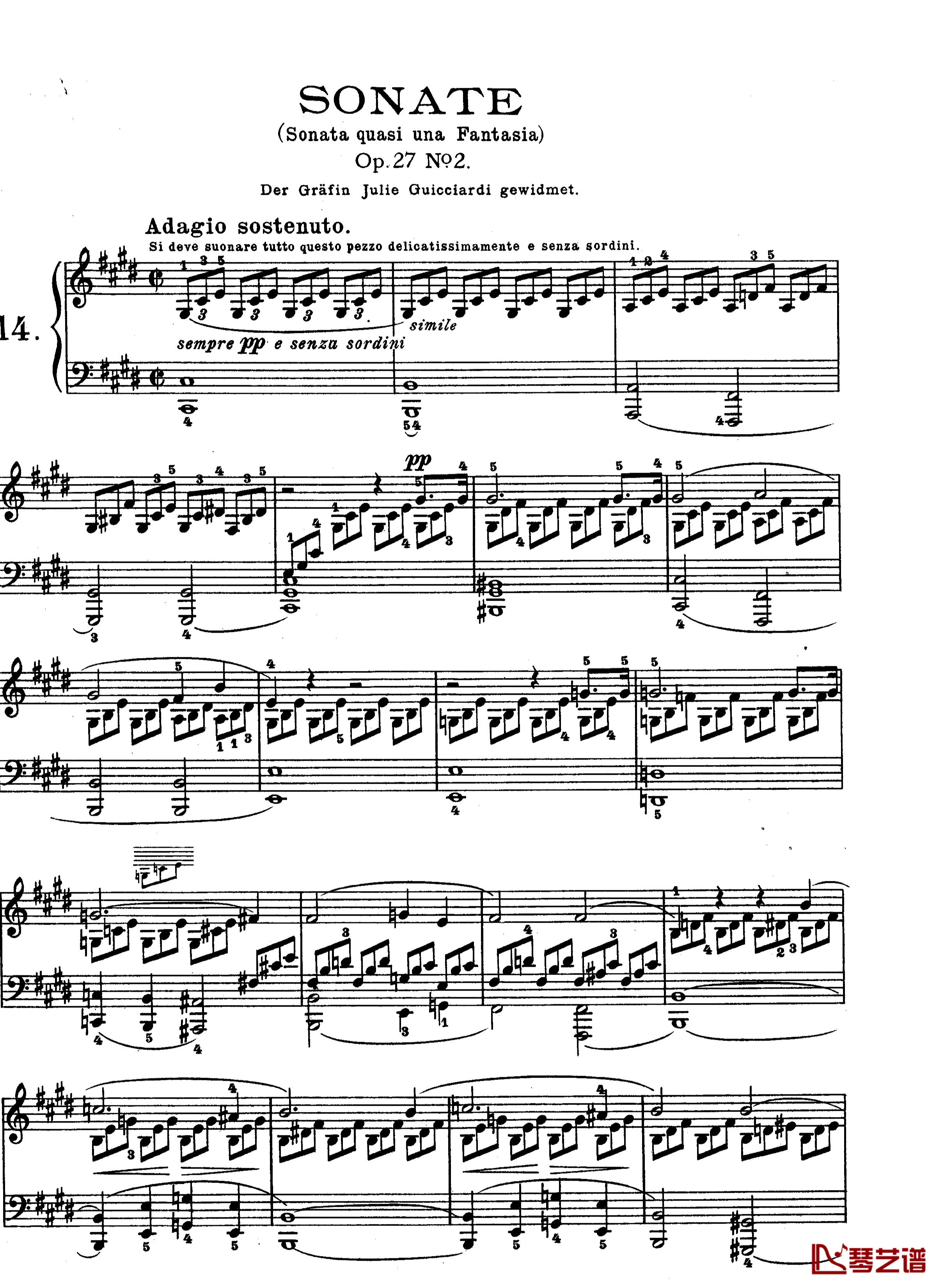 月光曲钢琴谱-第十四钢琴奏鸣曲-Op.27 No.2-贝多芬-beethoven1