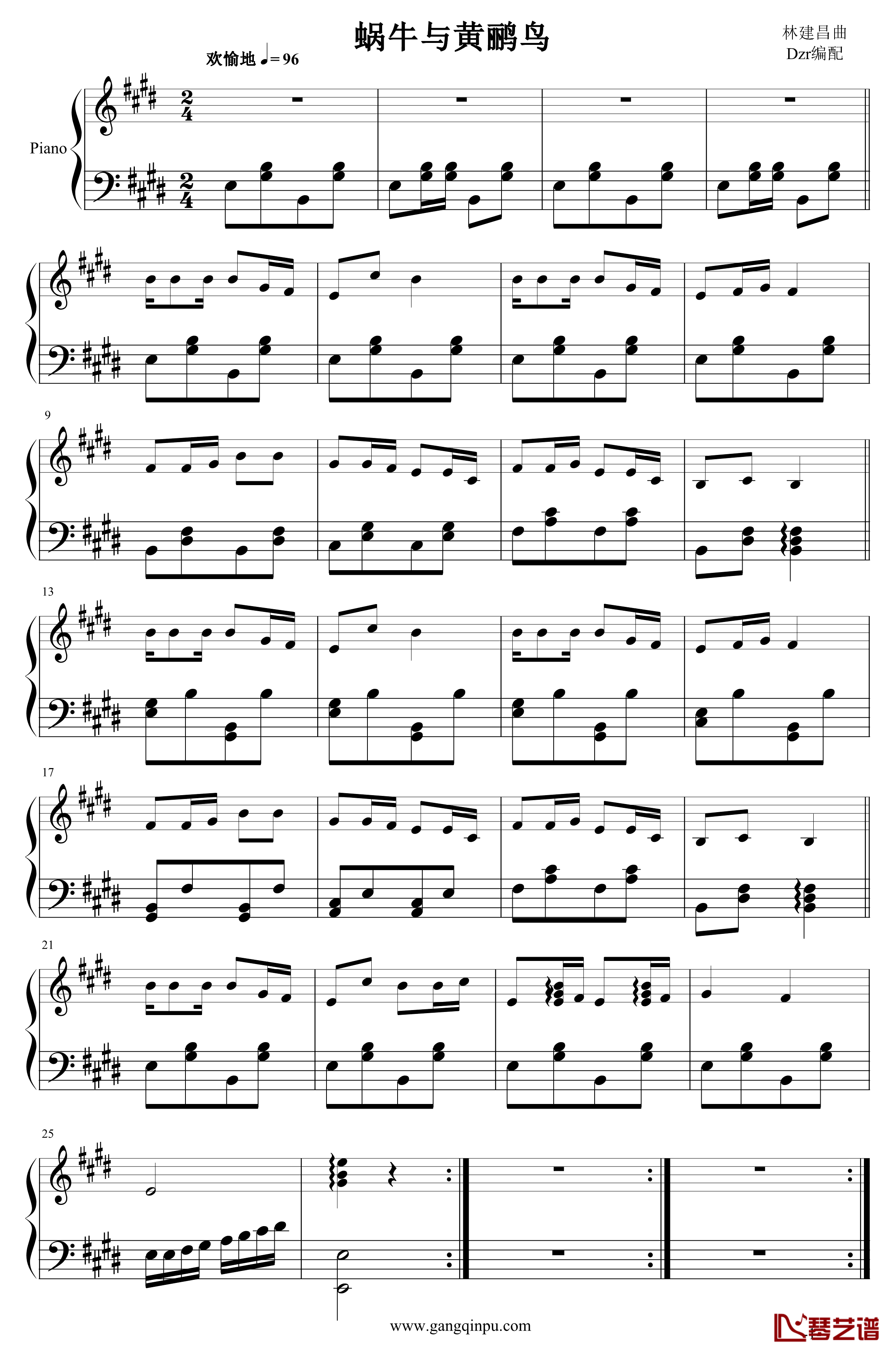 蜗牛与黄鹂鸟钢琴谱-儿童歌曲1