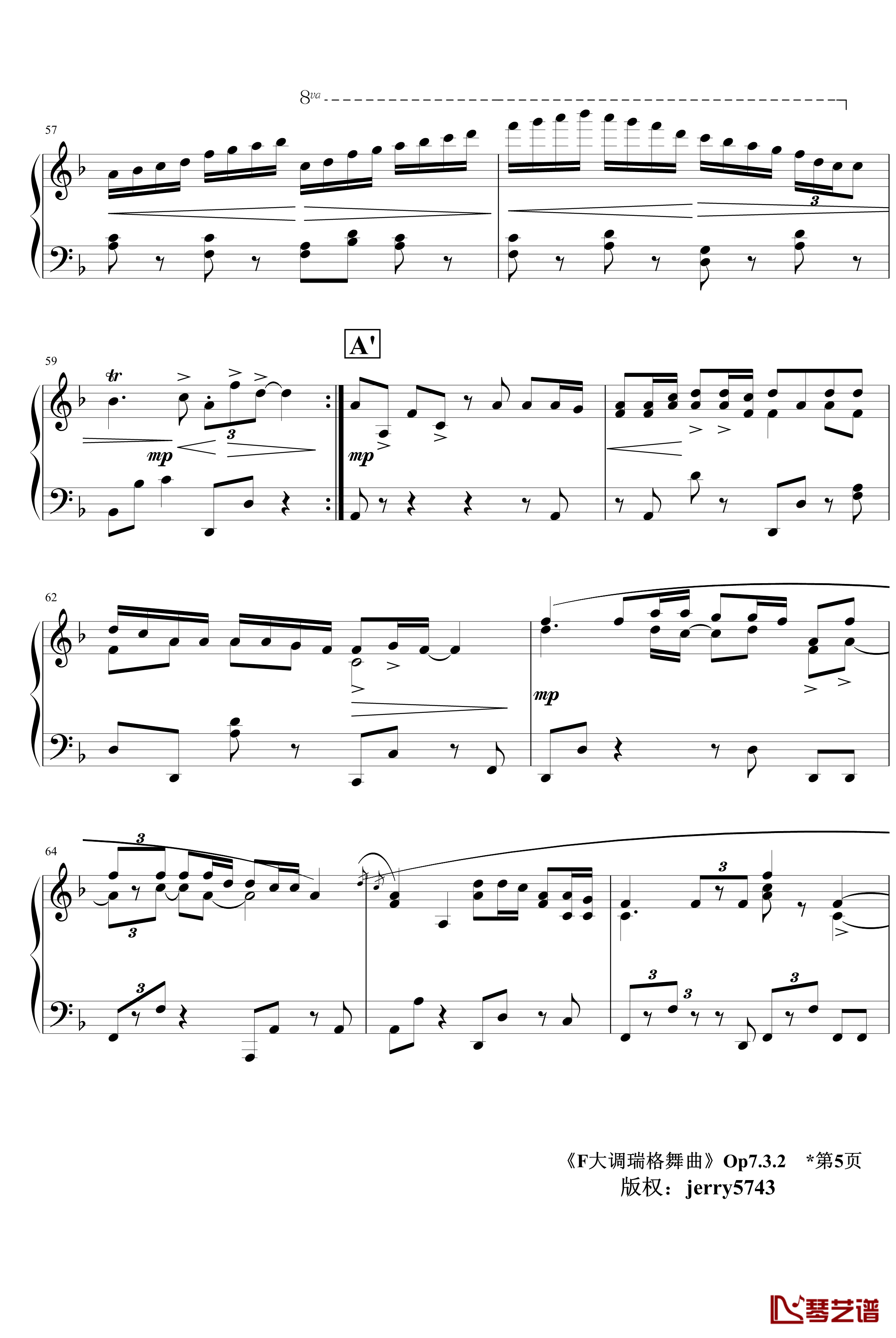 F大调瑞格舞曲Op7.3.2钢琴谱-jerry57435