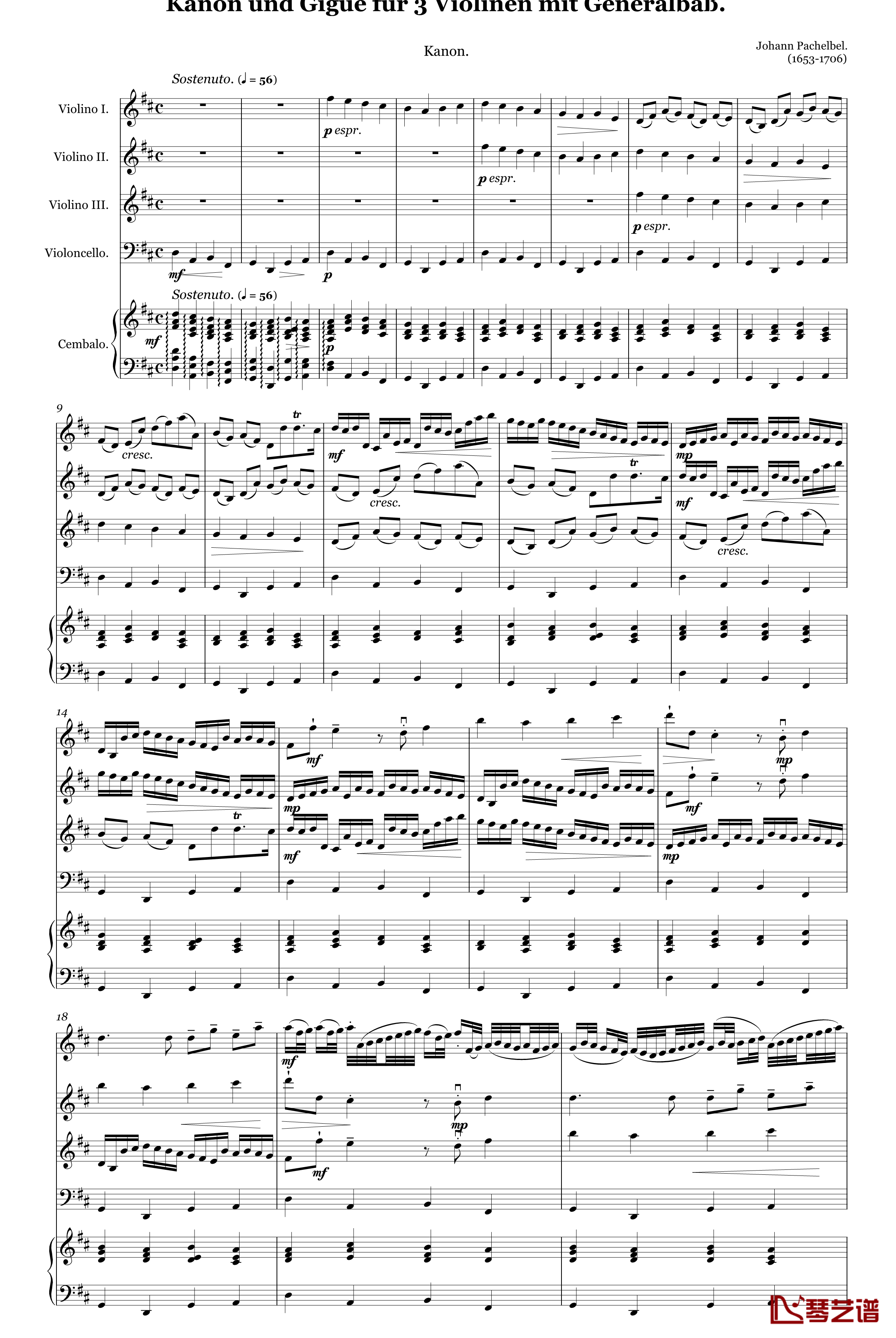 卡农D大调原版钢琴谱-帕赫贝尔-Pachelbel1