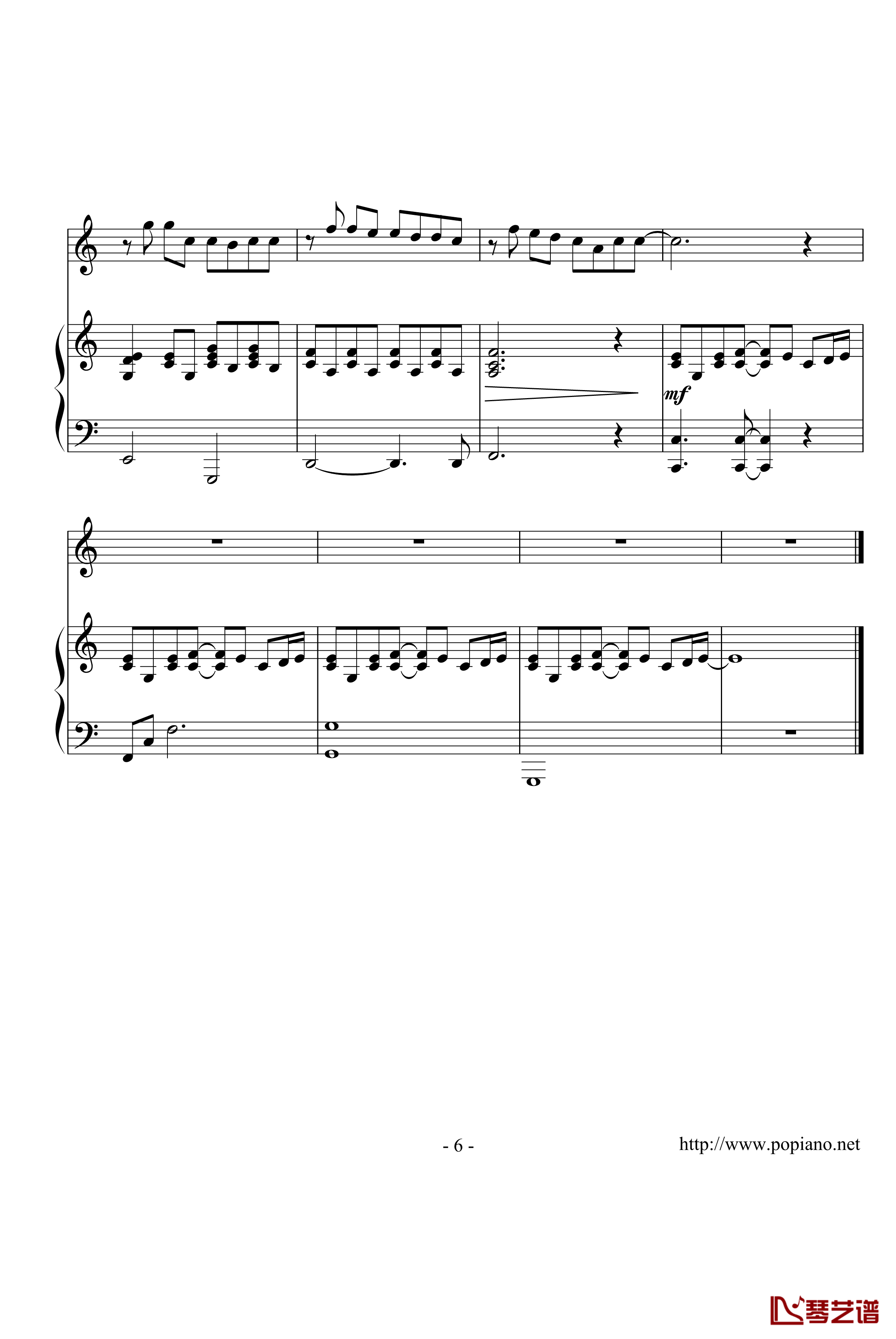 安静钢琴谱-简单版-周杰伦6