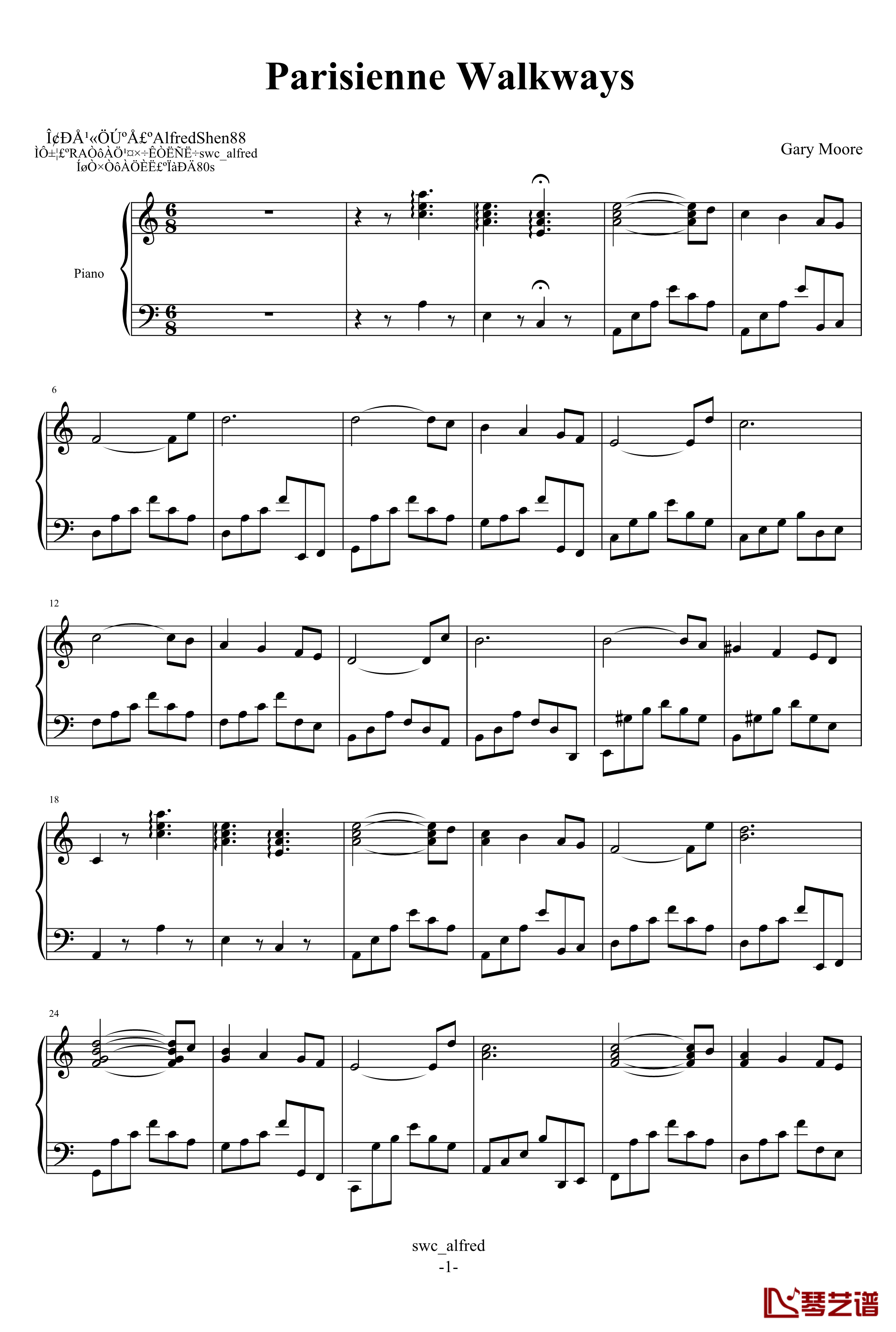 Parisienne Walkways钢琴谱-Gary Moore1