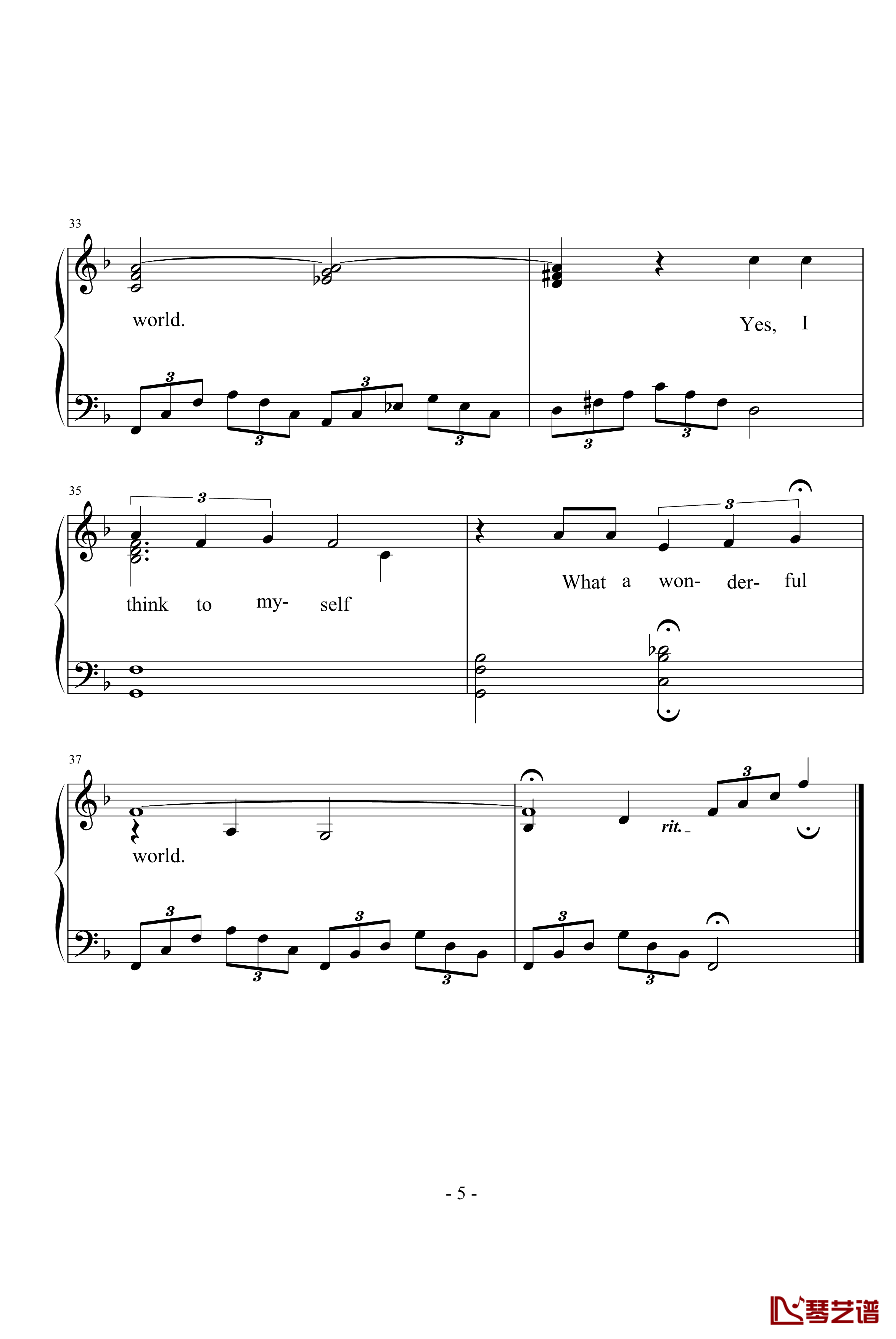 What A Wonderful World钢琴谱-经典布鲁斯-Louis Armstrong5
