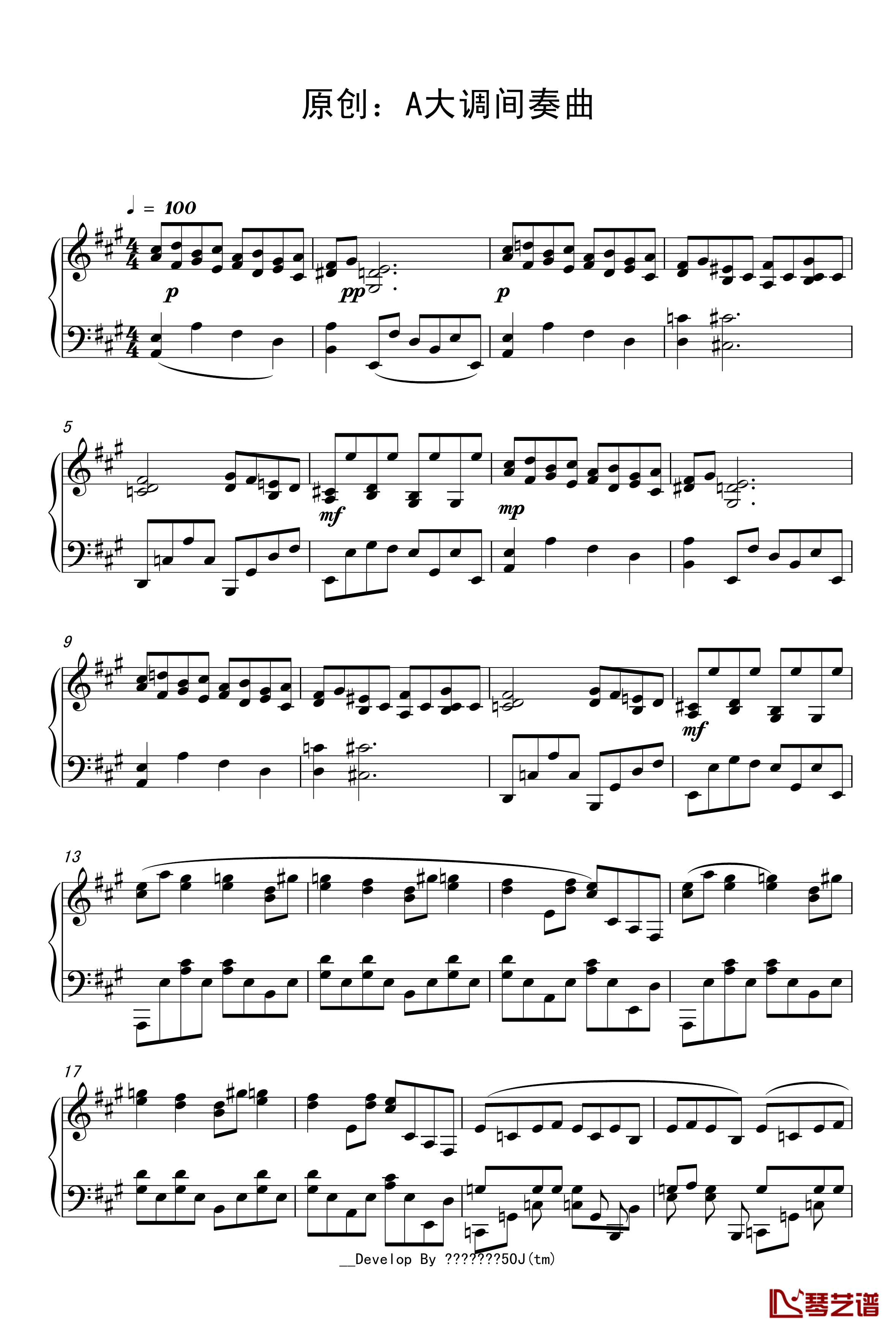 A大调间奏曲钢琴谱-原创-nyride1