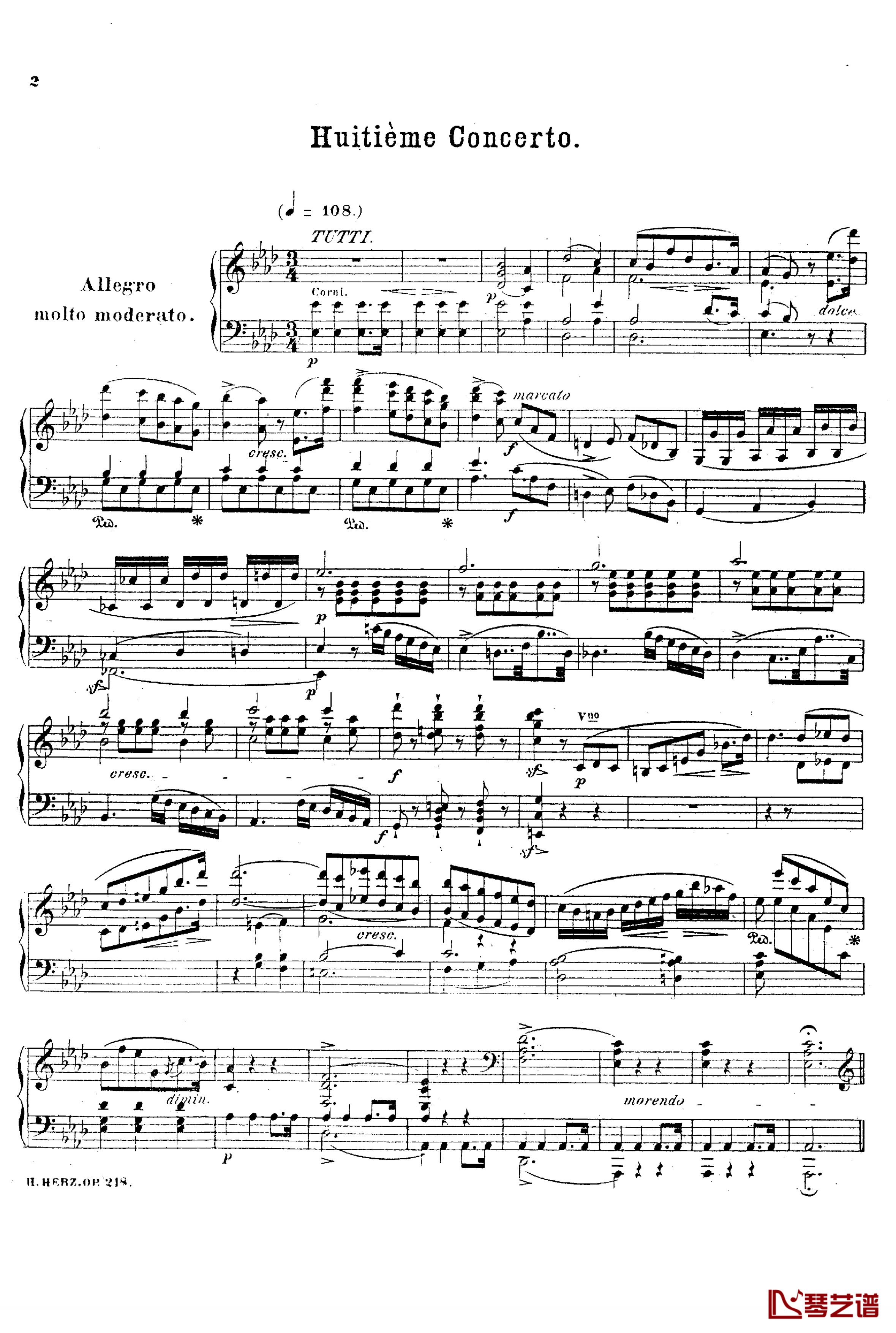 降A大调第八钢琴协奏曲Op.218钢琴谱-赫尔兹1