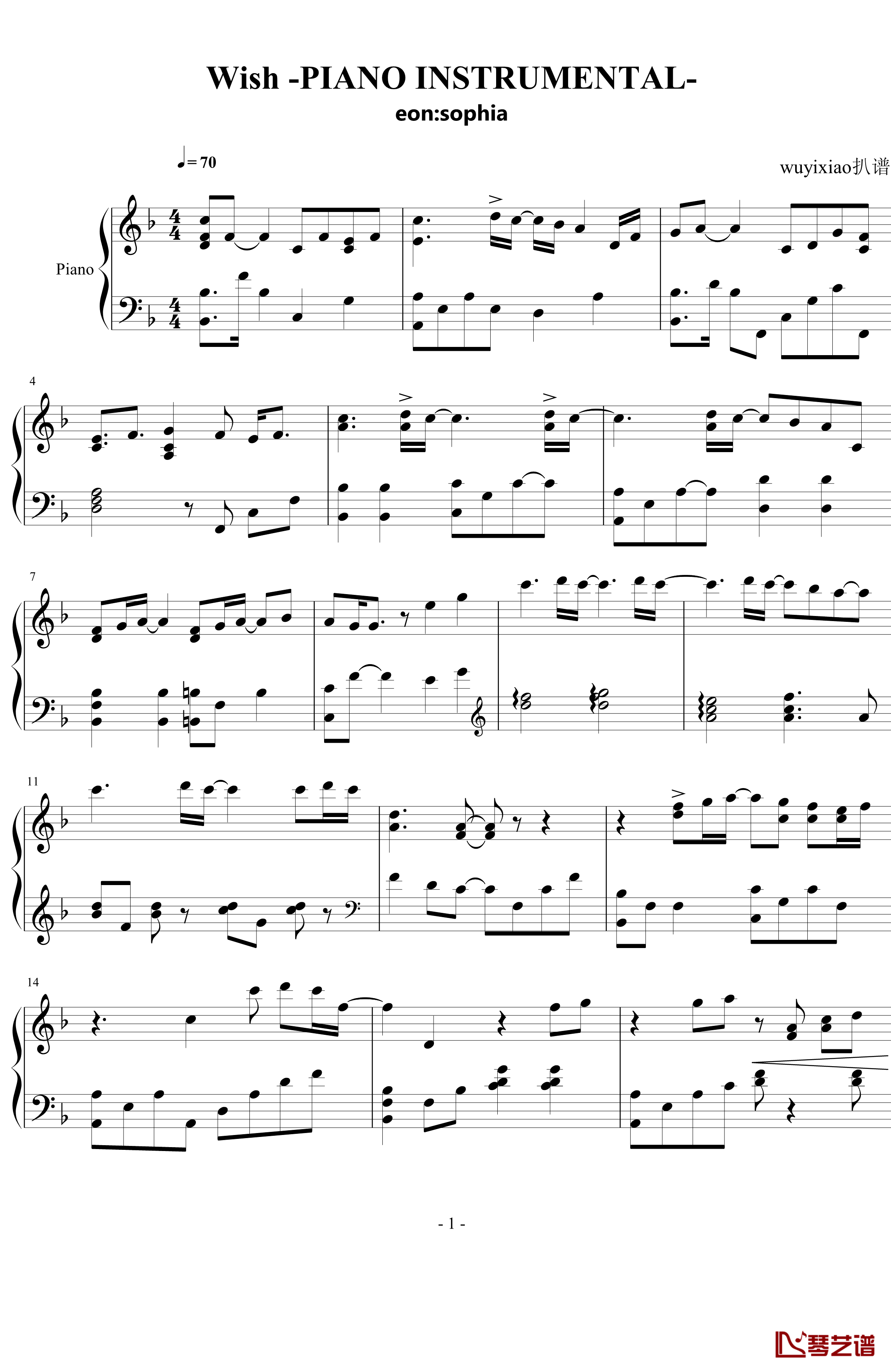 Wish -PIANO INSTRUMENTAL钢琴谱-eon:sophia-eon:sophia1