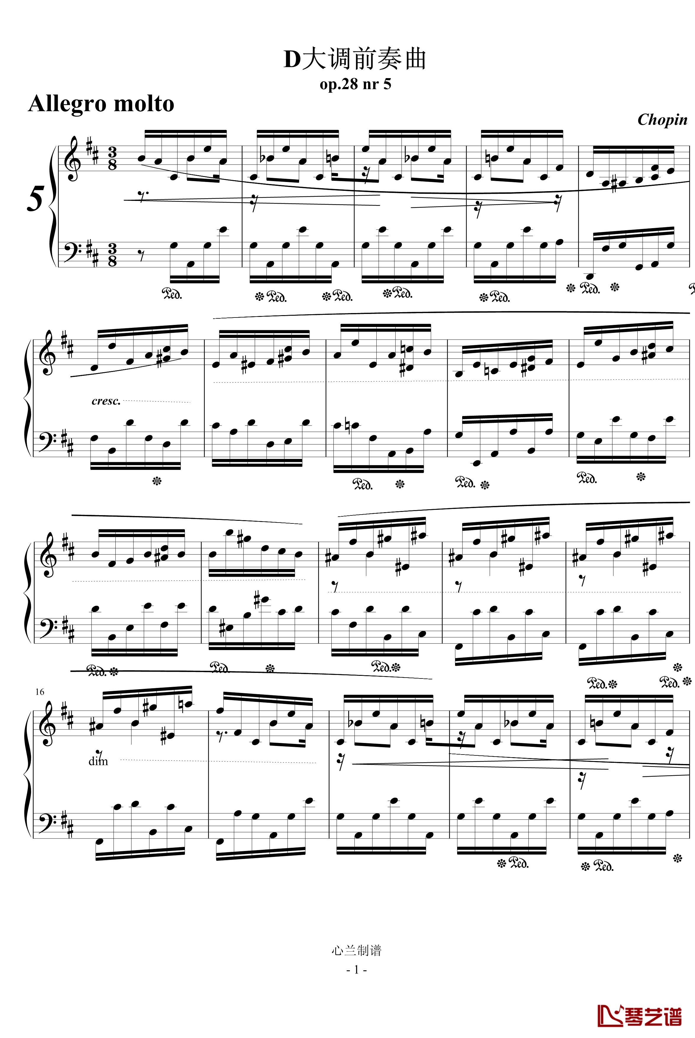 D大调前奏曲钢琴谱-肖邦-chopin1
