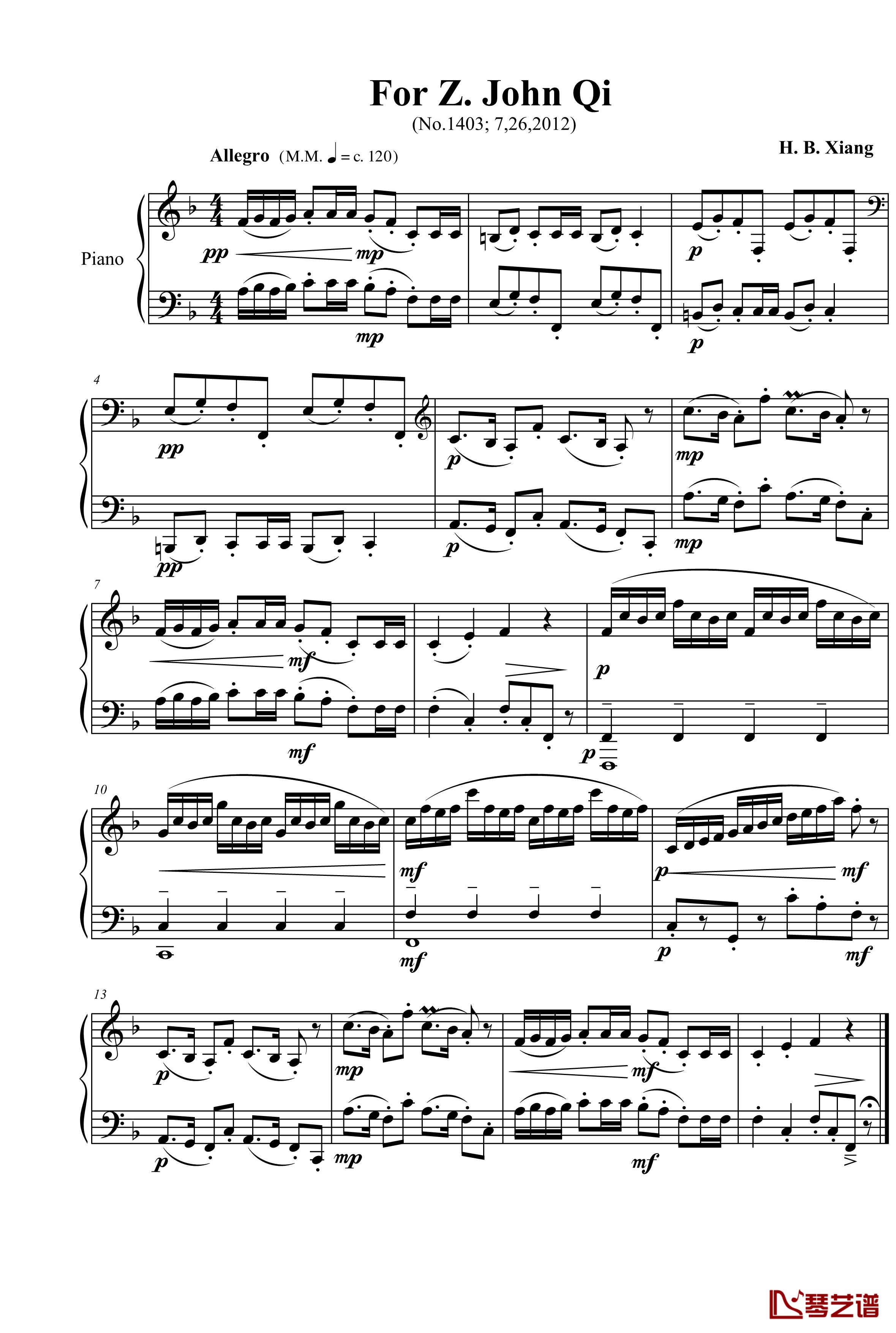 For Z. John Qi钢琴谱-项海波1