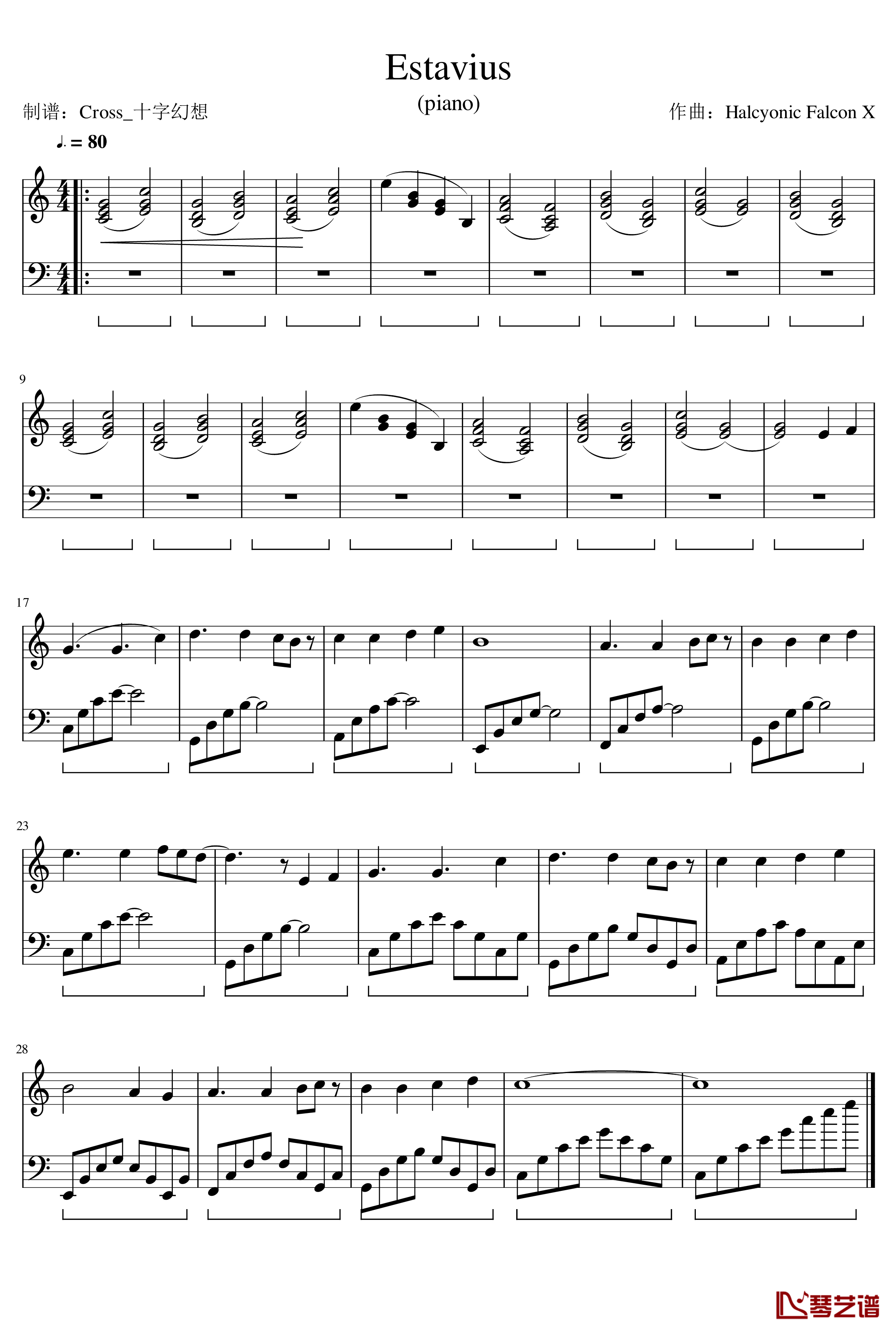 Estavius钢琴谱-piano-史诗幻想-游戏《史诗幻想》配乐1