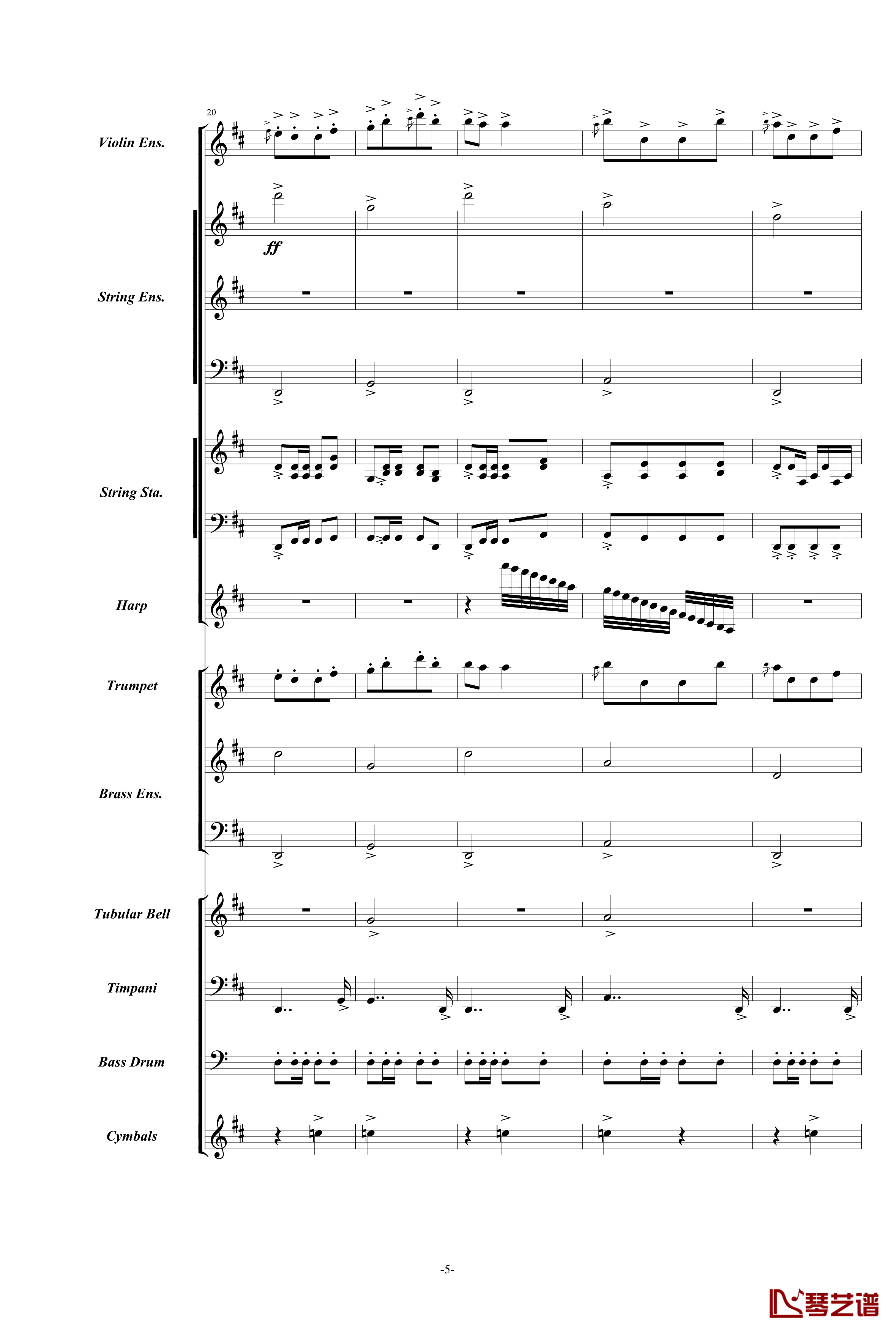康康舞曲钢琴谱-震撼交响版总谱-奥芬巴赫5