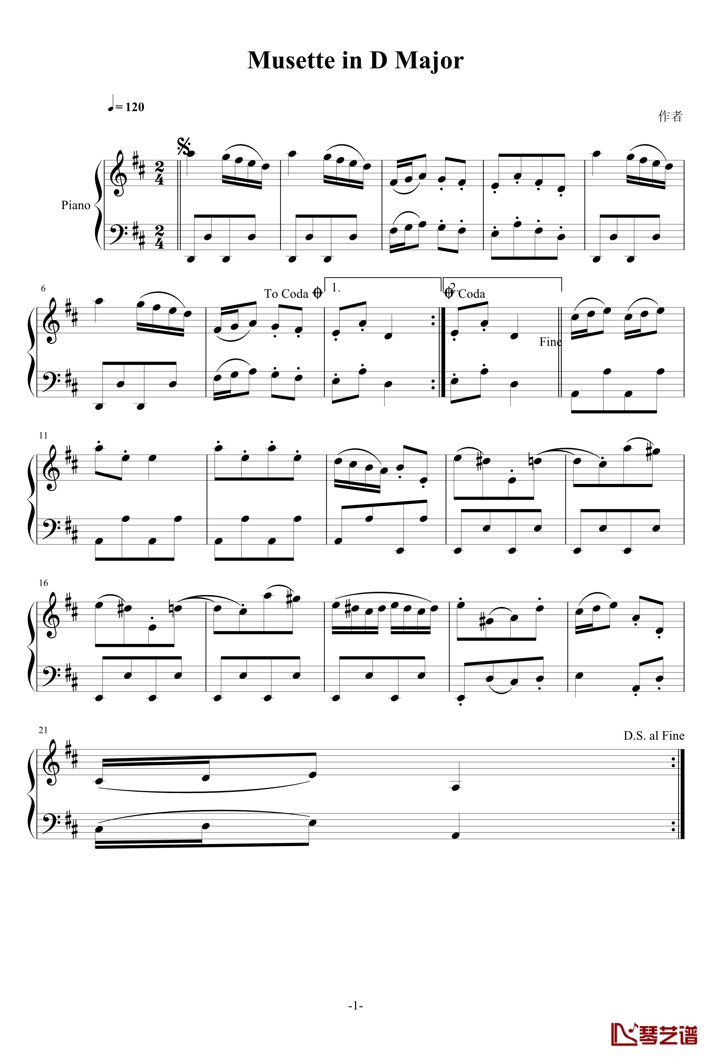Musette in D Major钢琴谱-巴赫-P.E.Bach1