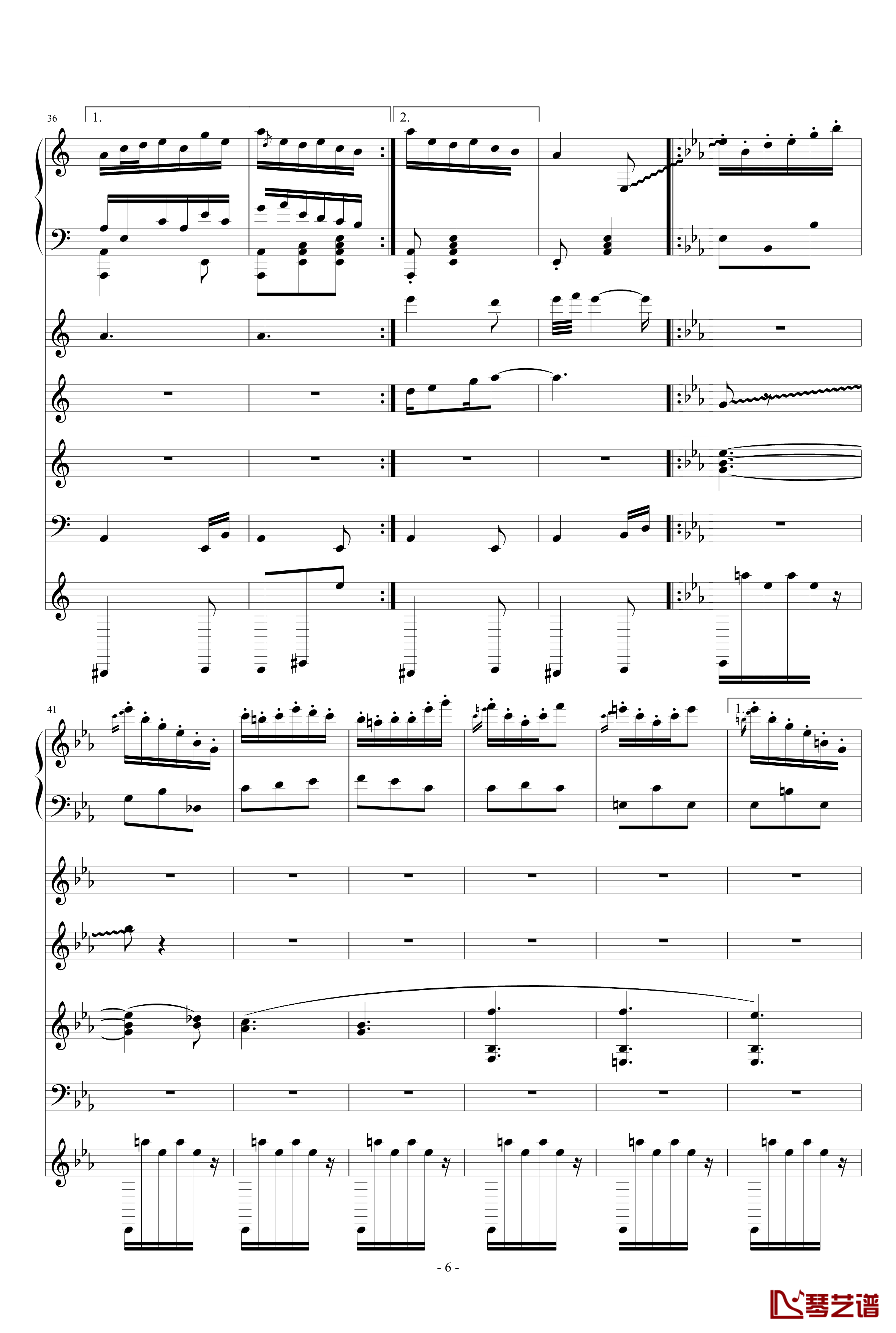 月の六重奏钢琴谱-A弦-airoad6