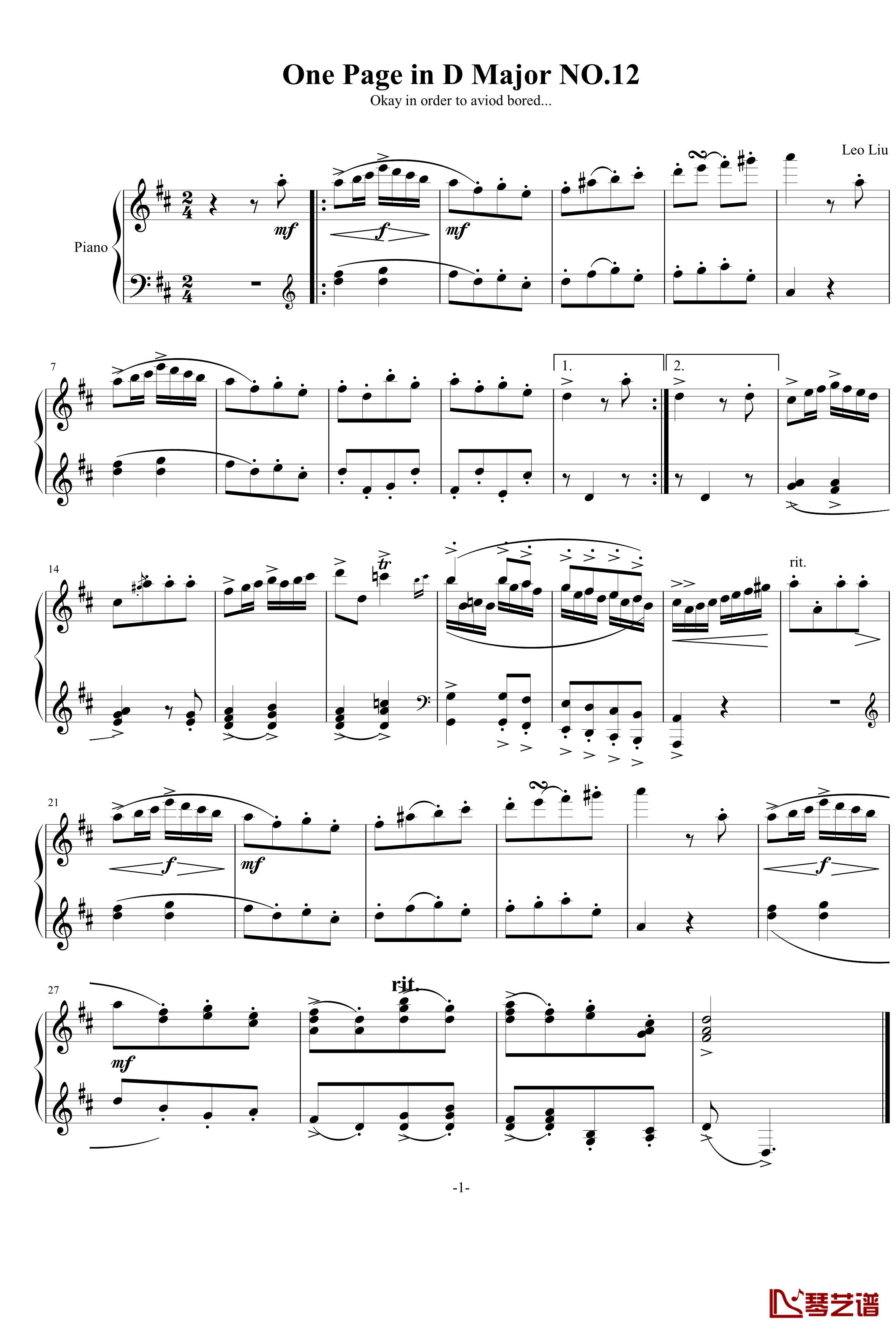 一页曲12钢琴谱-随写-灵动无痕1
