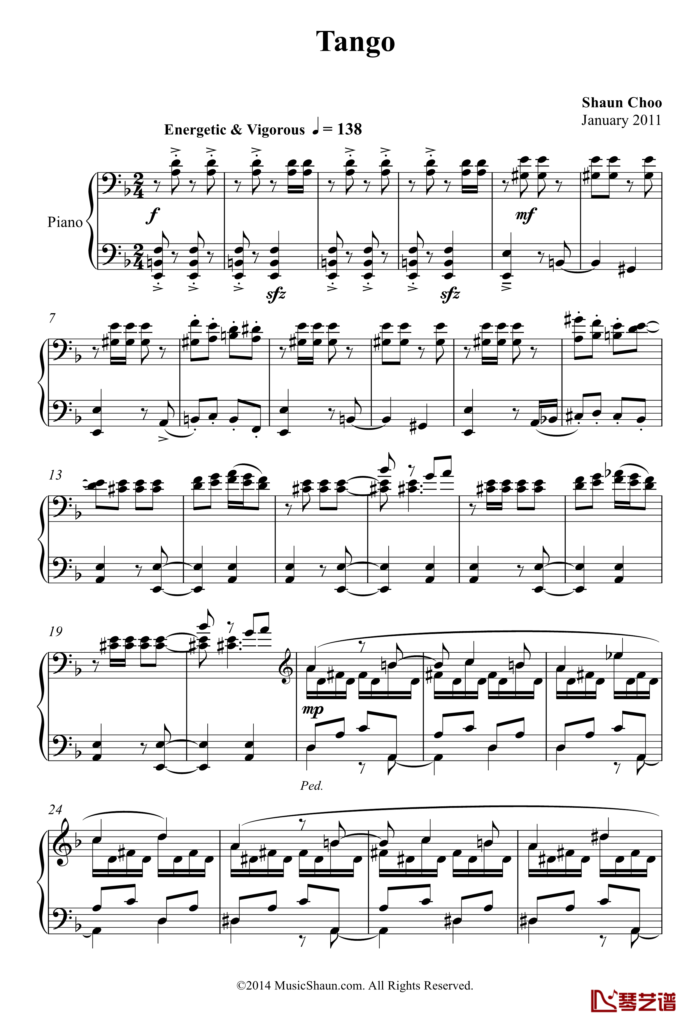 肖恩的探戈钢琴谱-世界名曲1