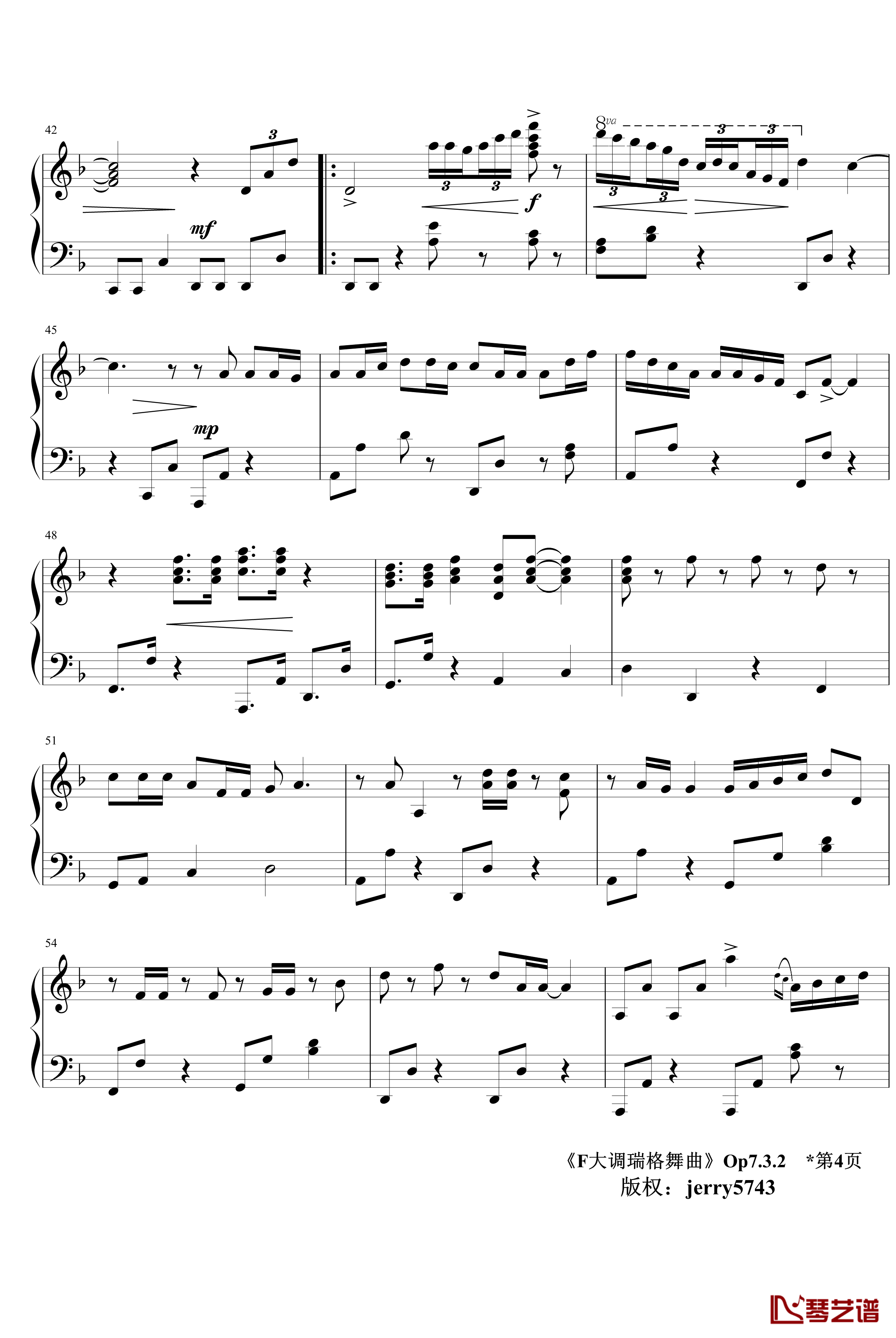 F大调瑞格舞曲Op7.3.2钢琴谱-jerry57434