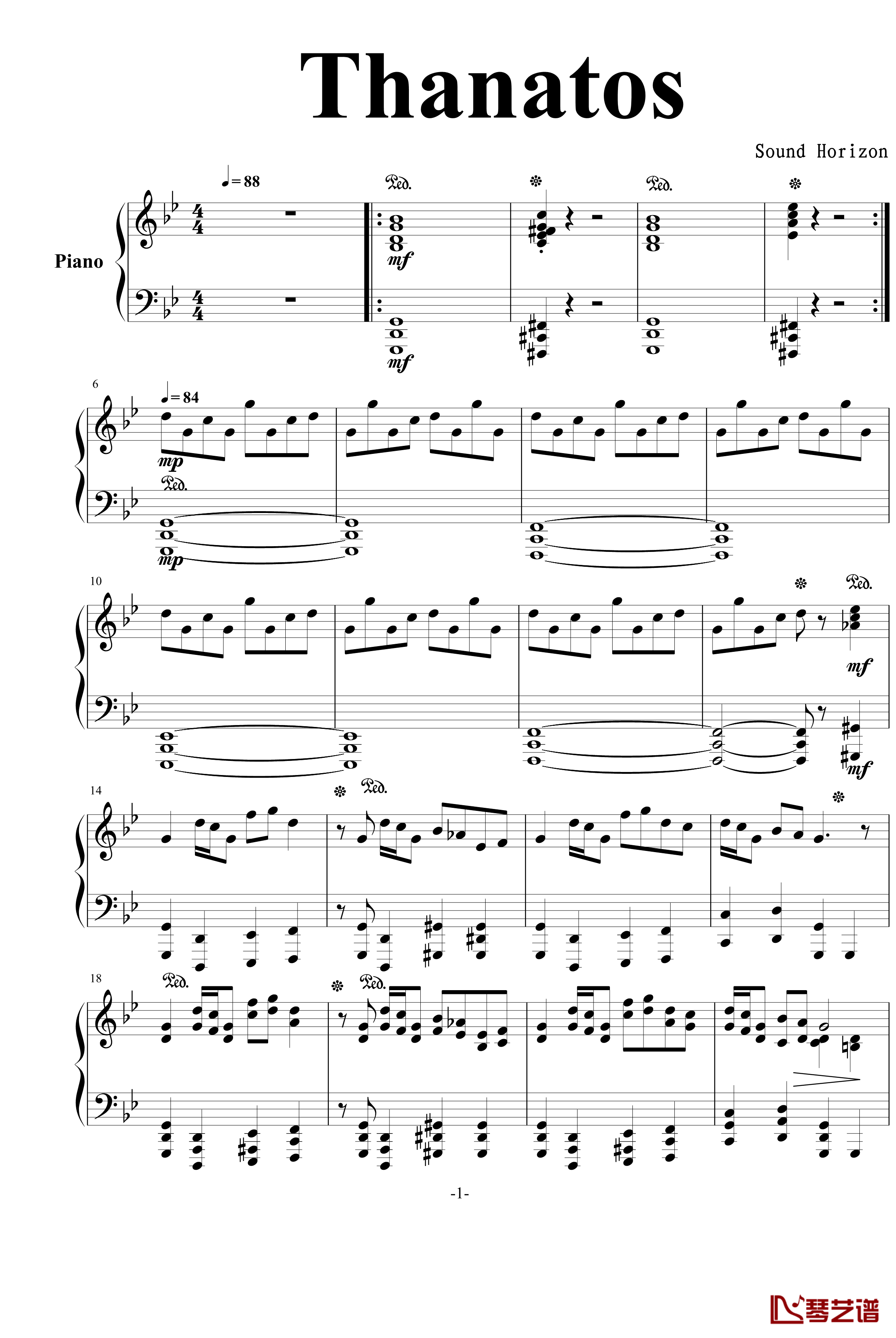 冥王钢琴谱-钢琴版-Sound Horizon1