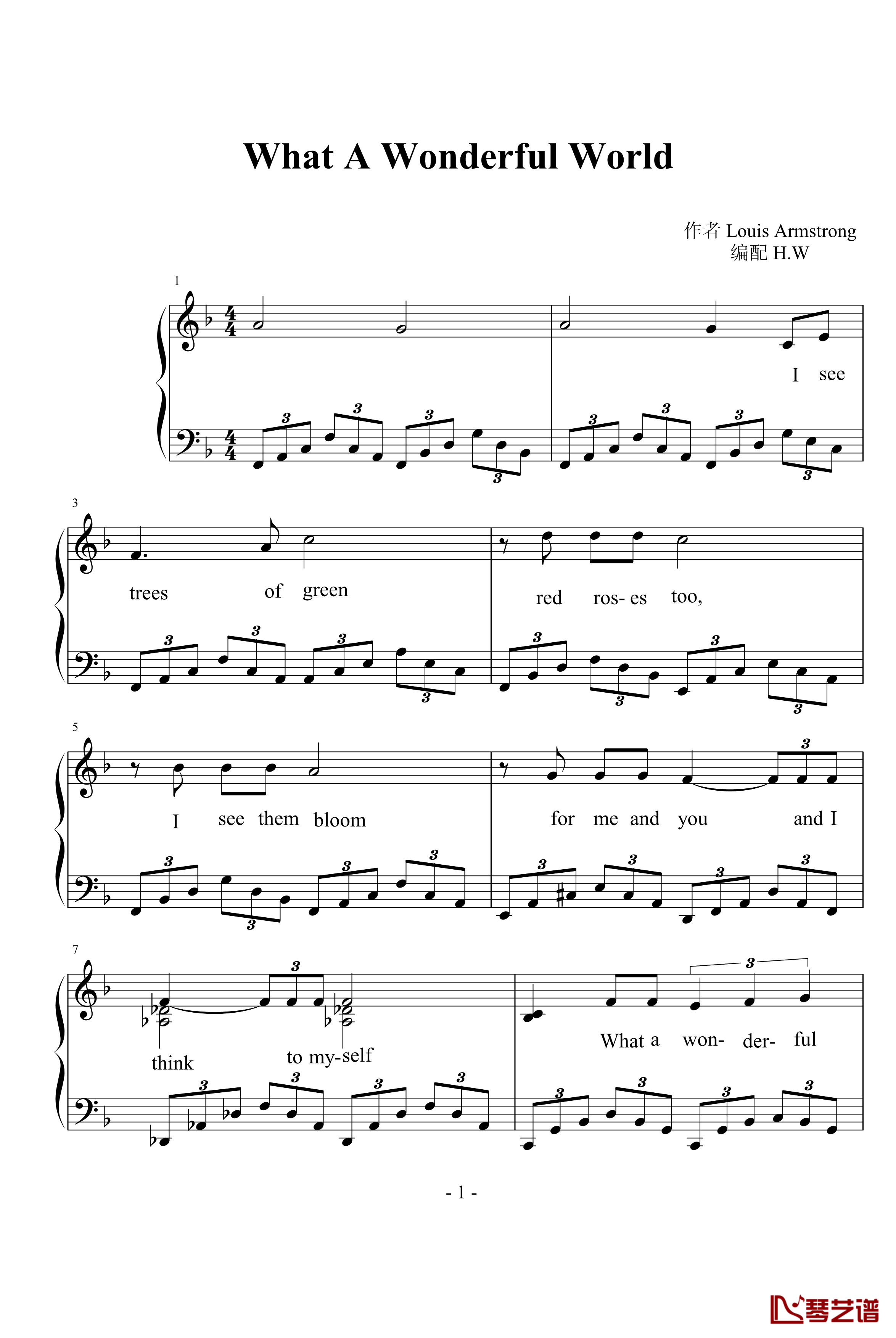 What A Wonderful World钢琴谱-经典布鲁斯-Louis Armstrong1