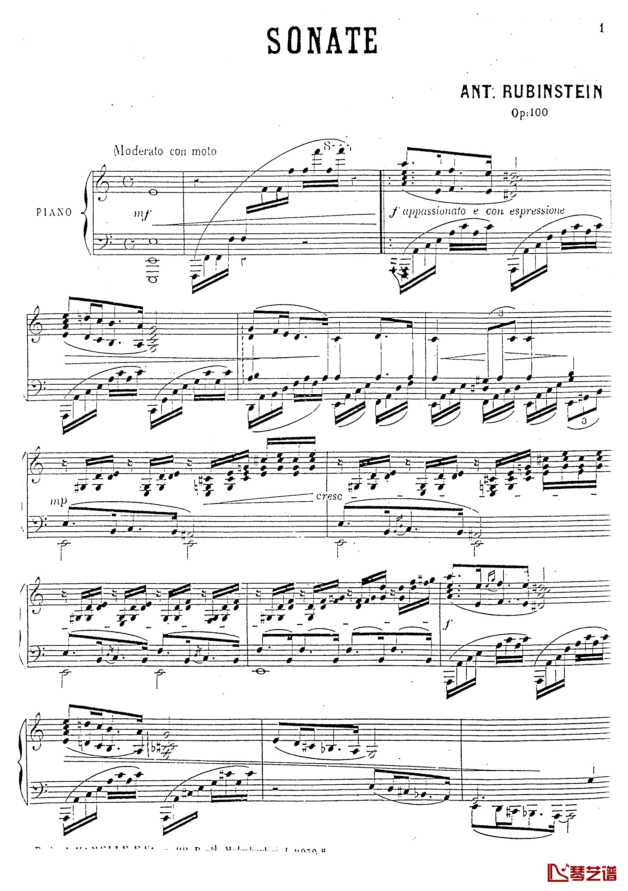 a小调第四钢琴奏鸣曲钢琴谱-安东 鲁宾斯坦- Op.1002