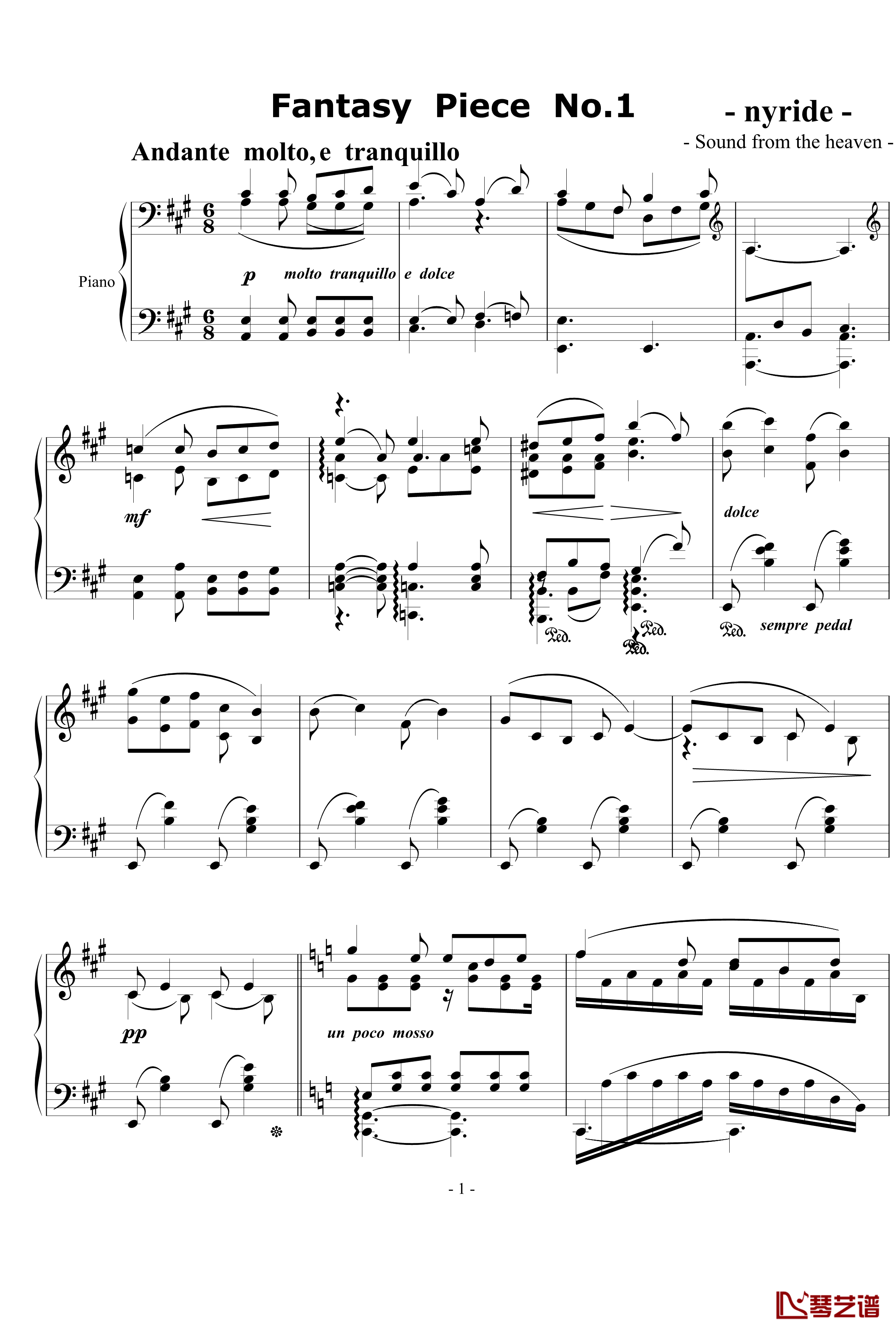 A大调幻想小品钢琴谱-天籁传声1