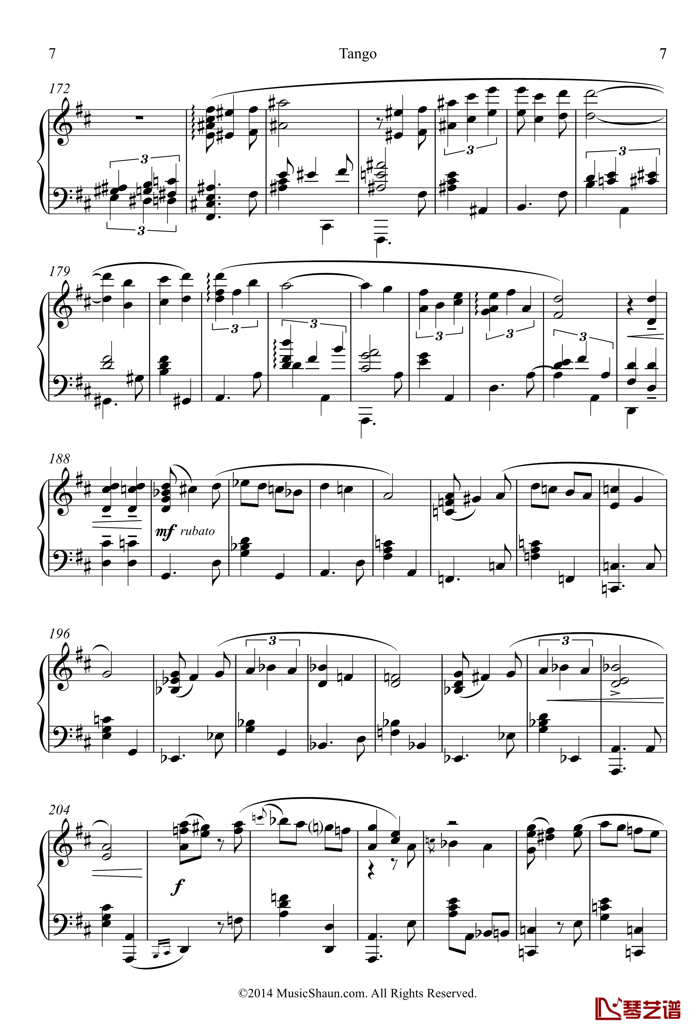 肖恩的探戈钢琴谱-世界名曲7