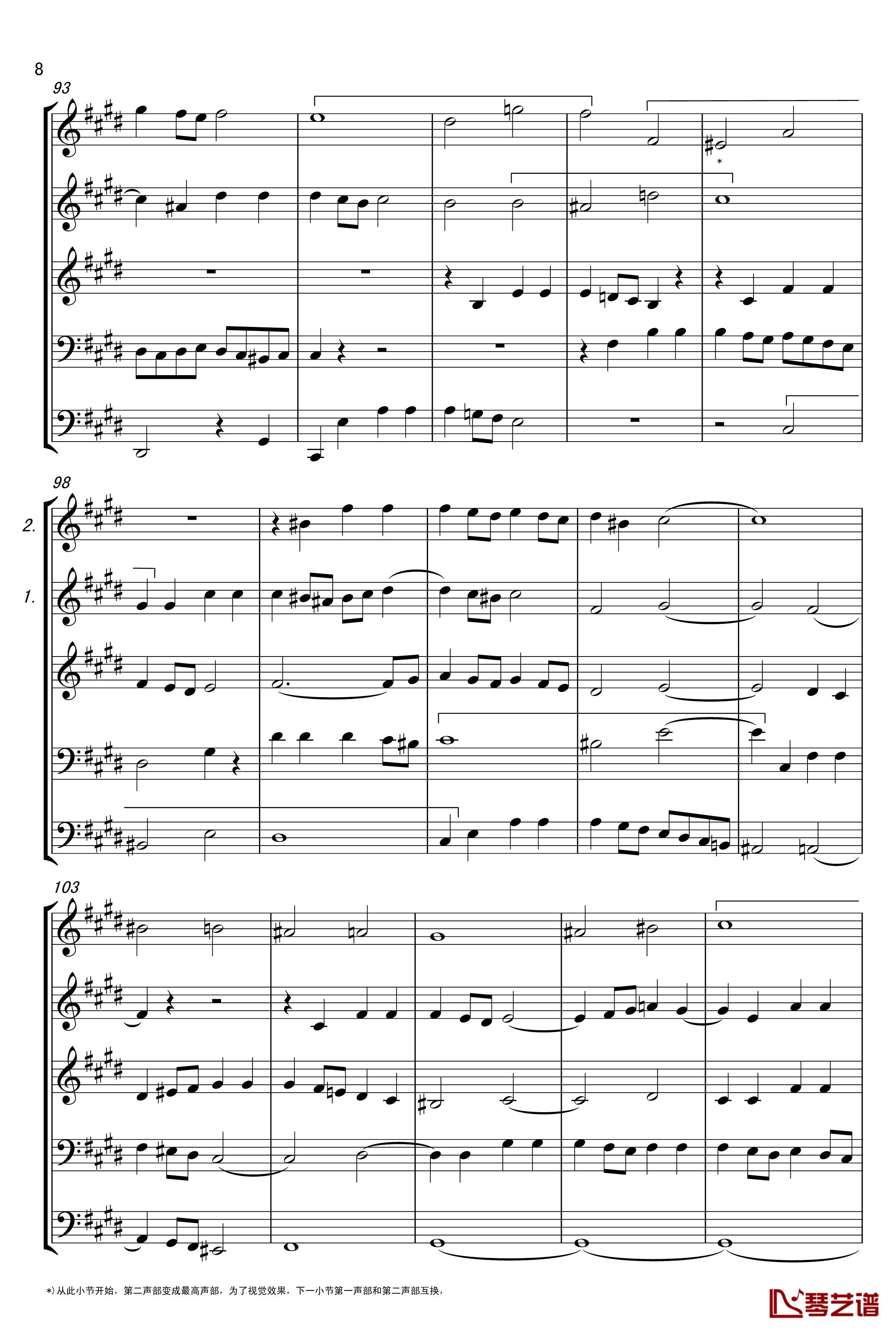 c小调赋格声部分析谱钢琴谱-选自巴赫平均律第一册-巴赫8