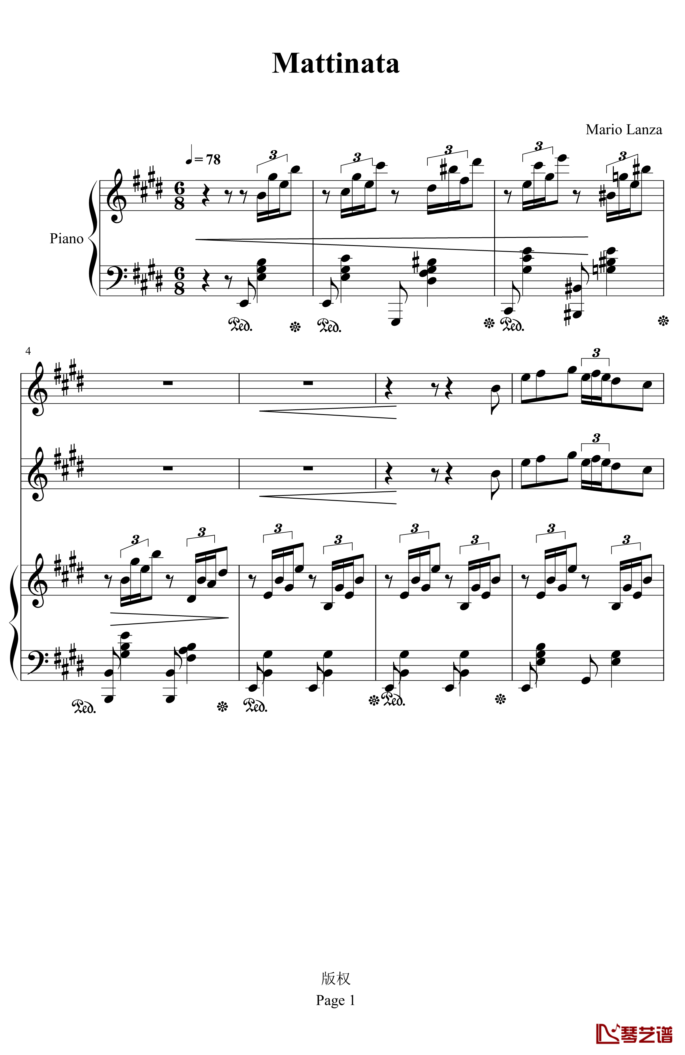 Mattinata钢琴谱-黎明-世界名曲1