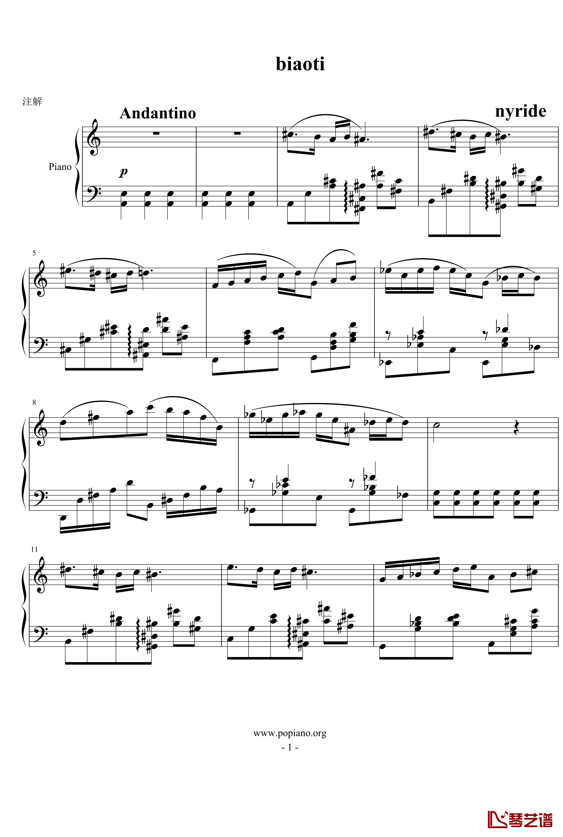 biaoti钢琴谱-nyride1