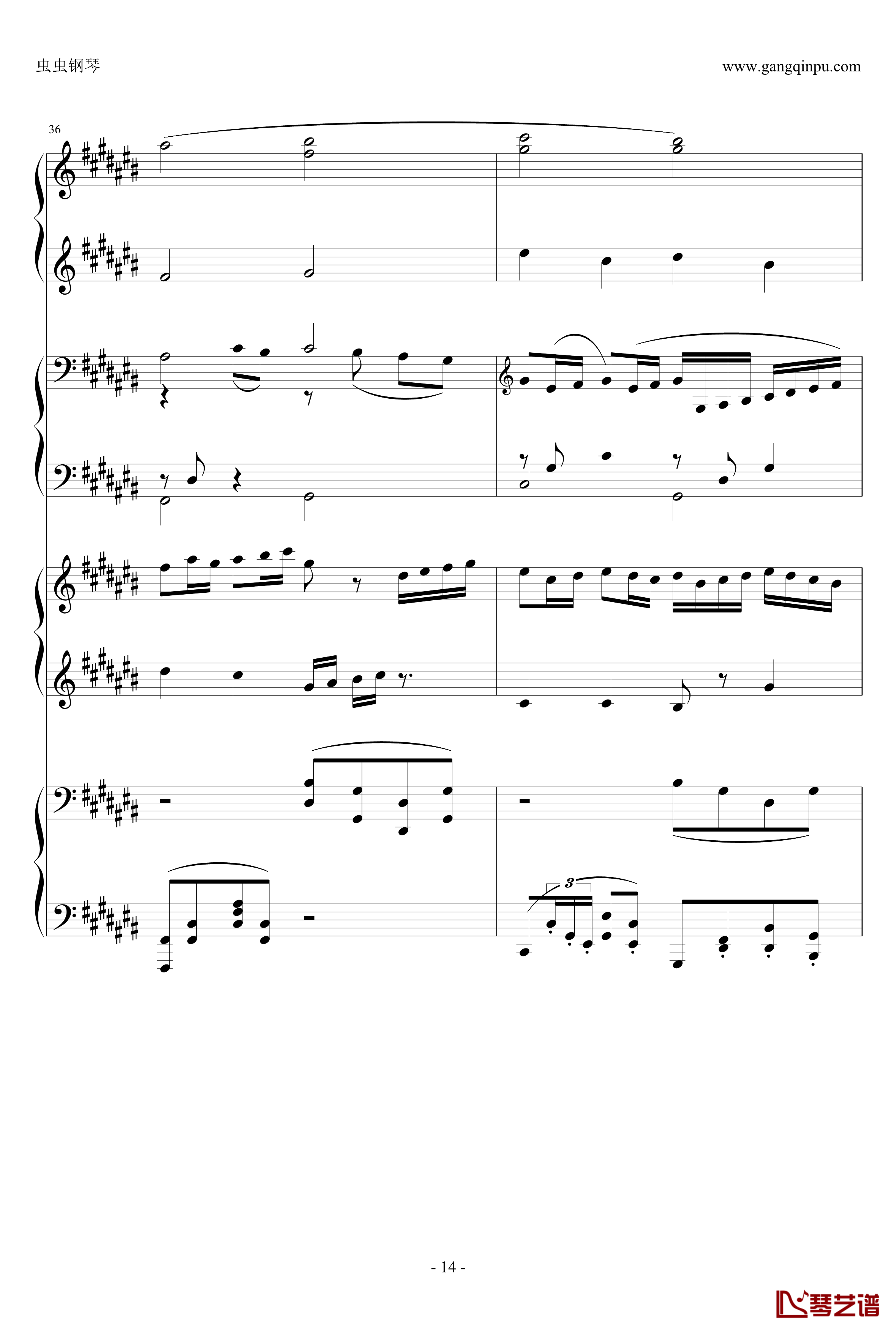Pachelbel钢琴谱-升C大调卡农之八手莲华-帕赫贝尔14