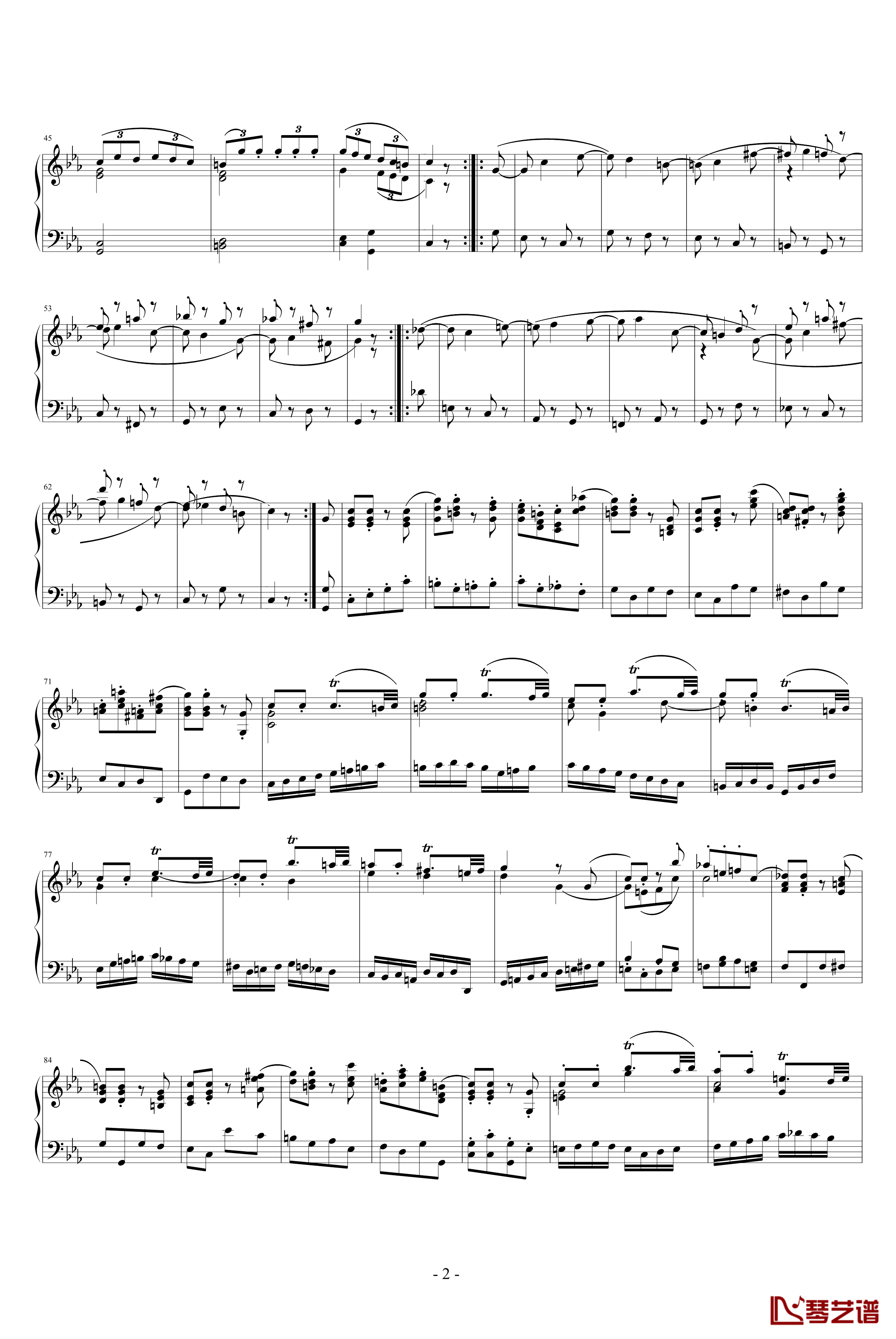 弦乐四重奏K406终乐章钢琴谱-莫扎特2