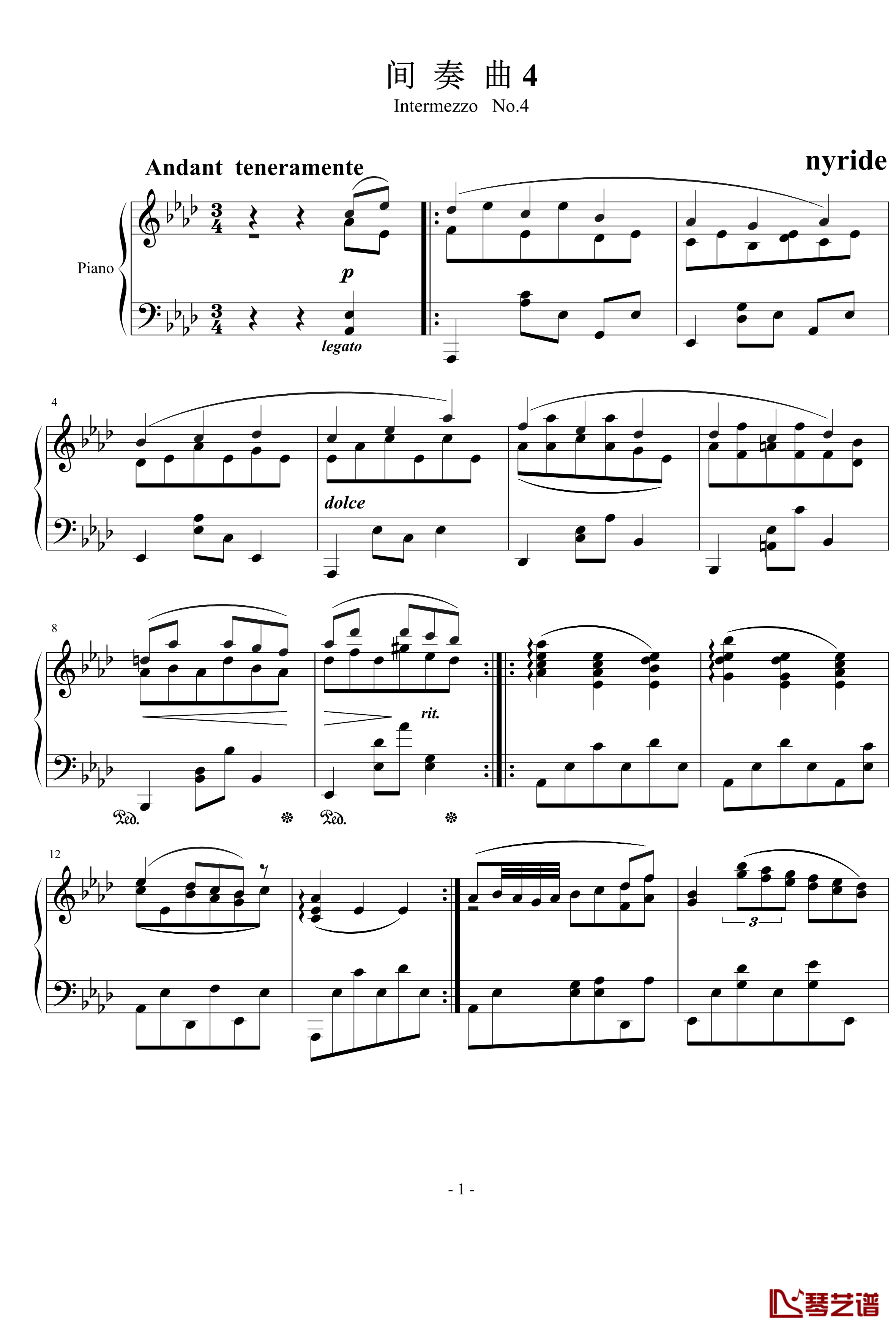 间奏曲4钢琴谱-nyride1