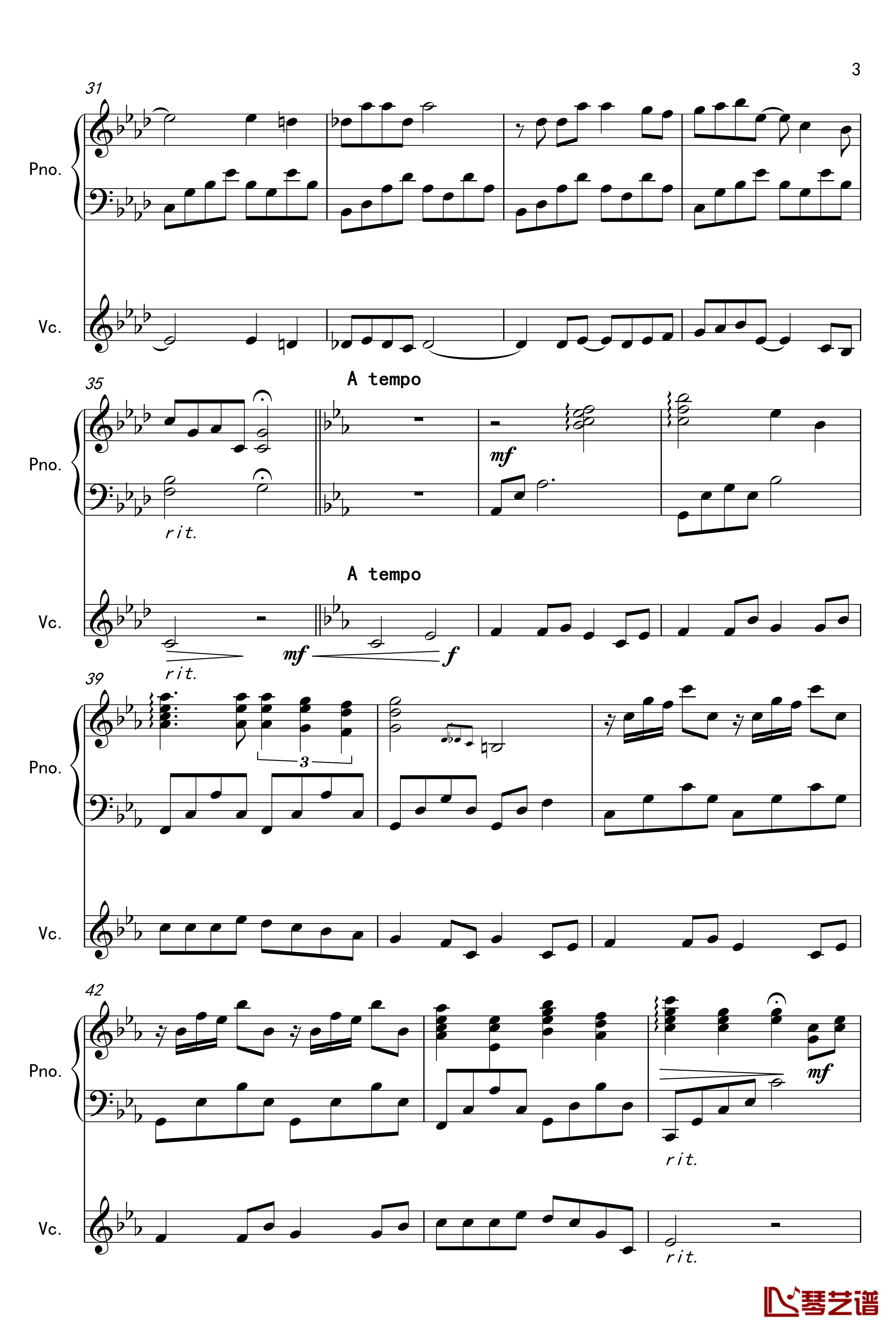 The Path Of Wind钢琴谱-大提琴钢琴二重奏-龙猫3