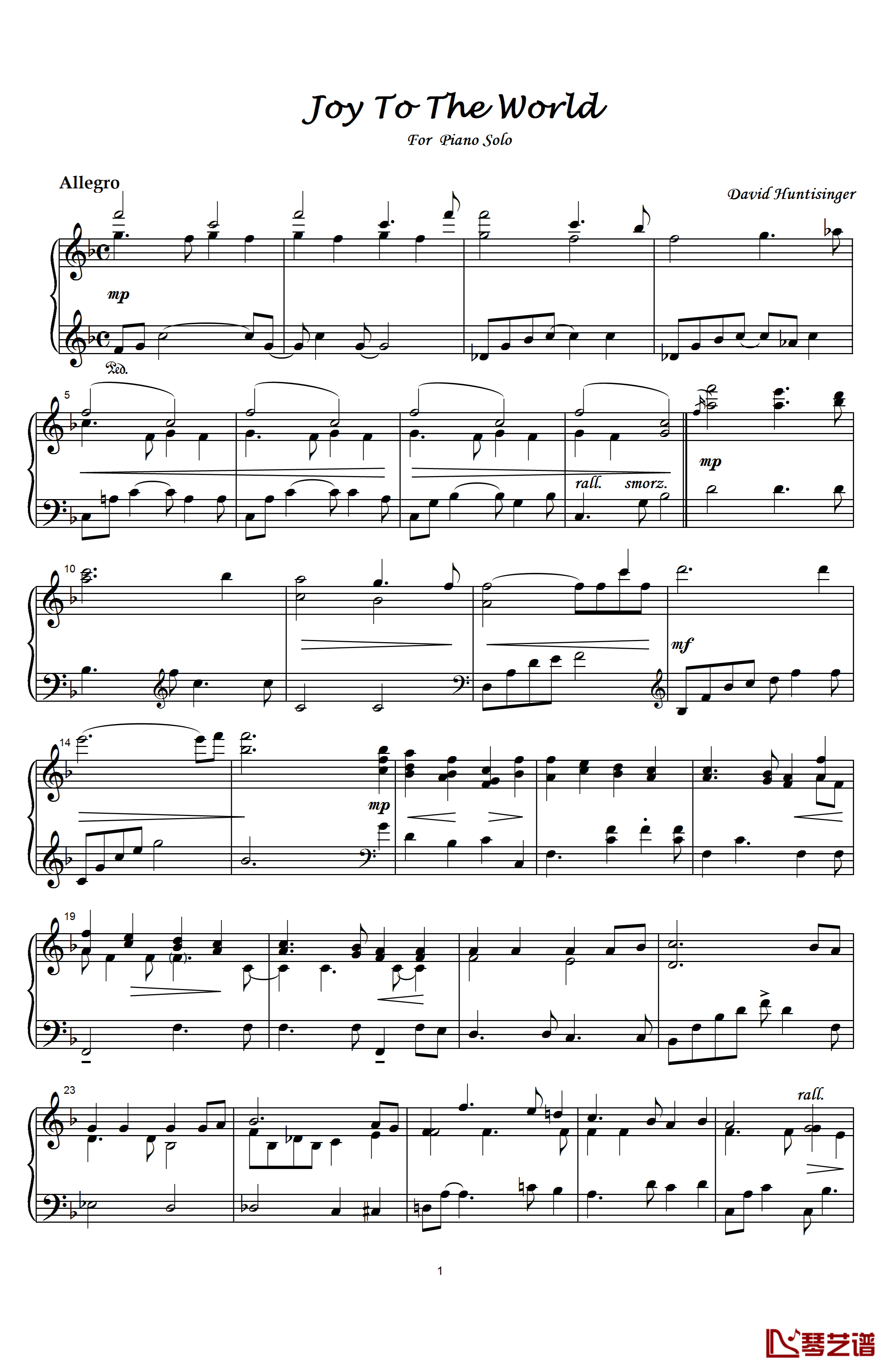 Joy to the world钢琴谱-普世欢腾-David Huntisinger / Handel1