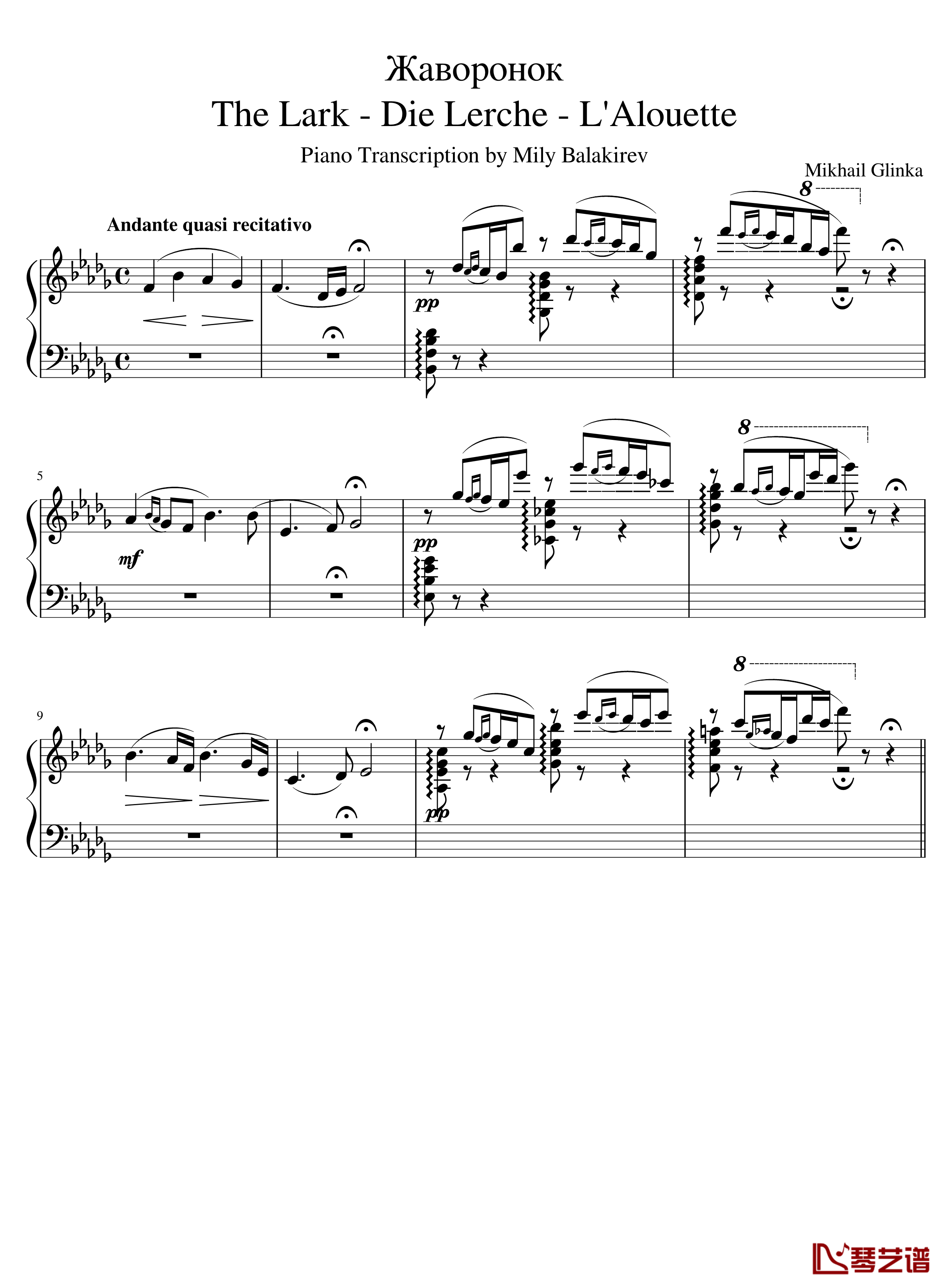 百灵鸟钢琴谱-格林卡1