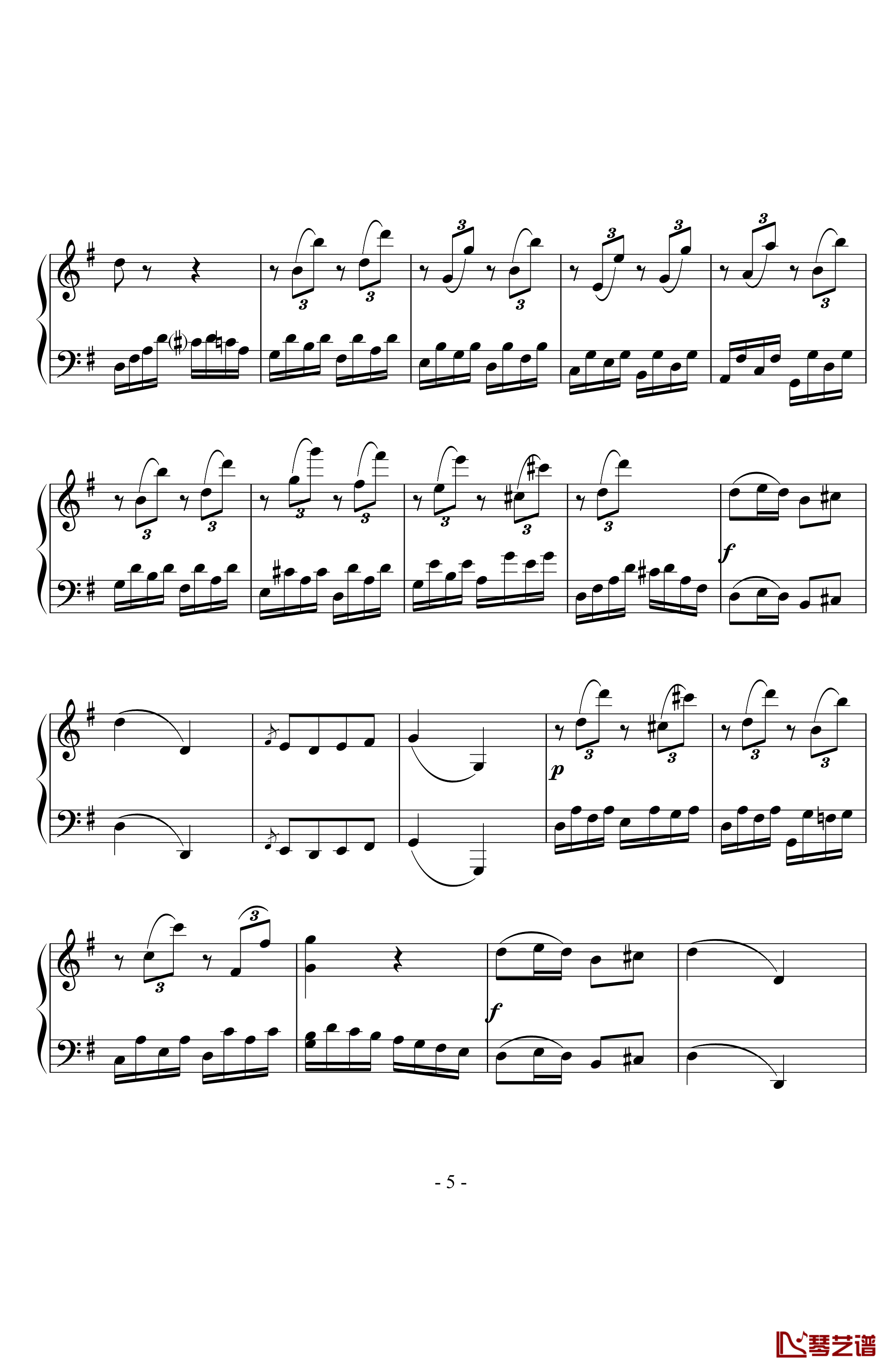 贝多芬第二十五钢琴奏鸣曲钢琴谱-贝多芬-beethoven5