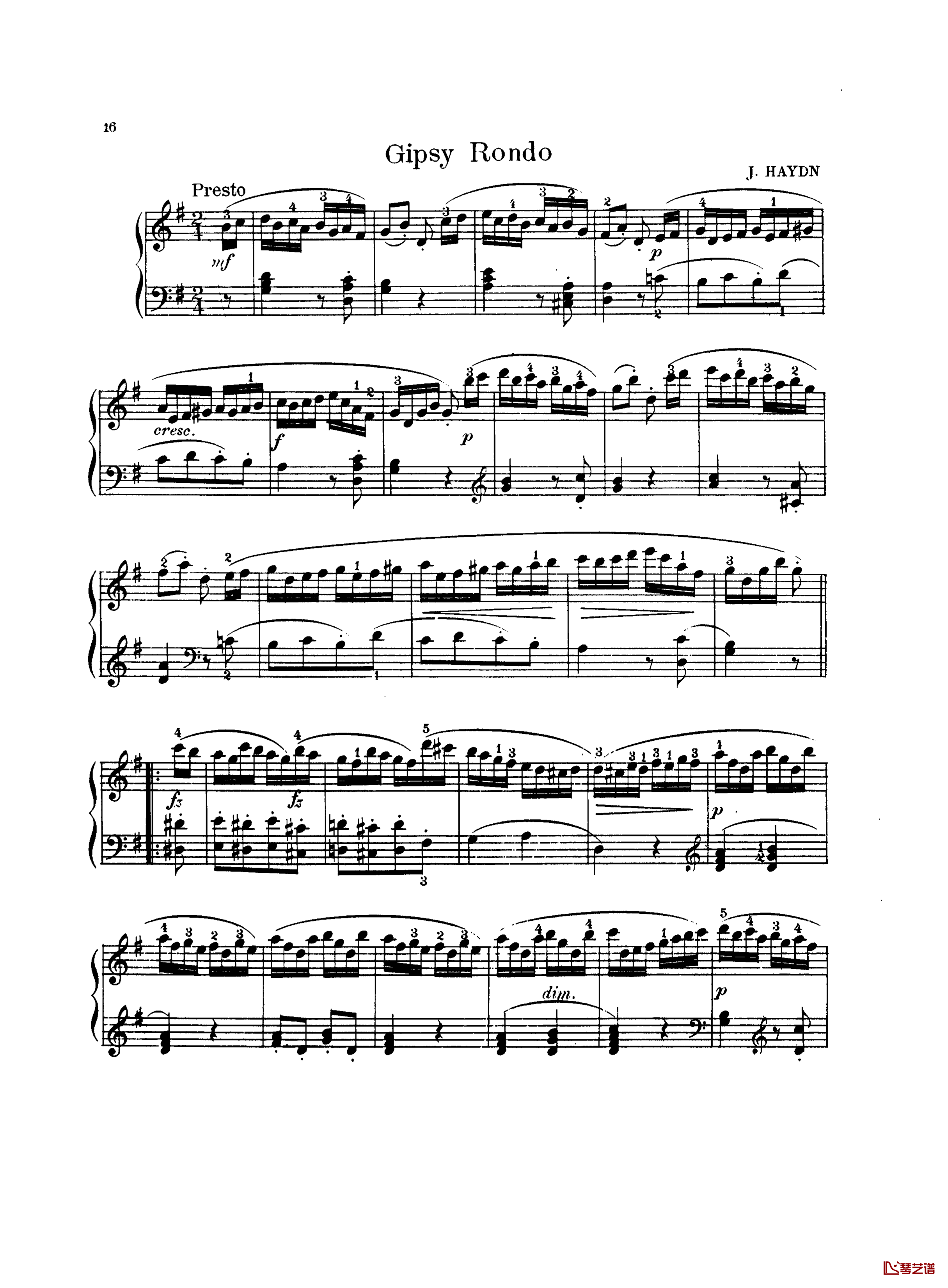 吉普赛回旋曲钢琴谱-带指法版-海顿1