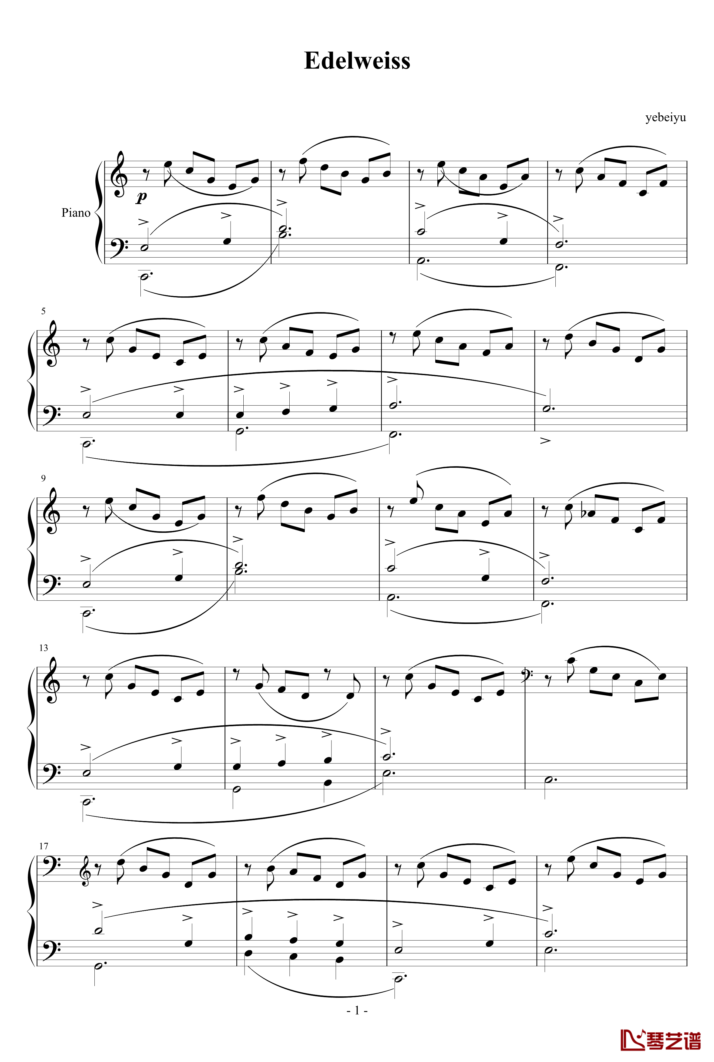 雪绒花钢琴谱-世界名曲1