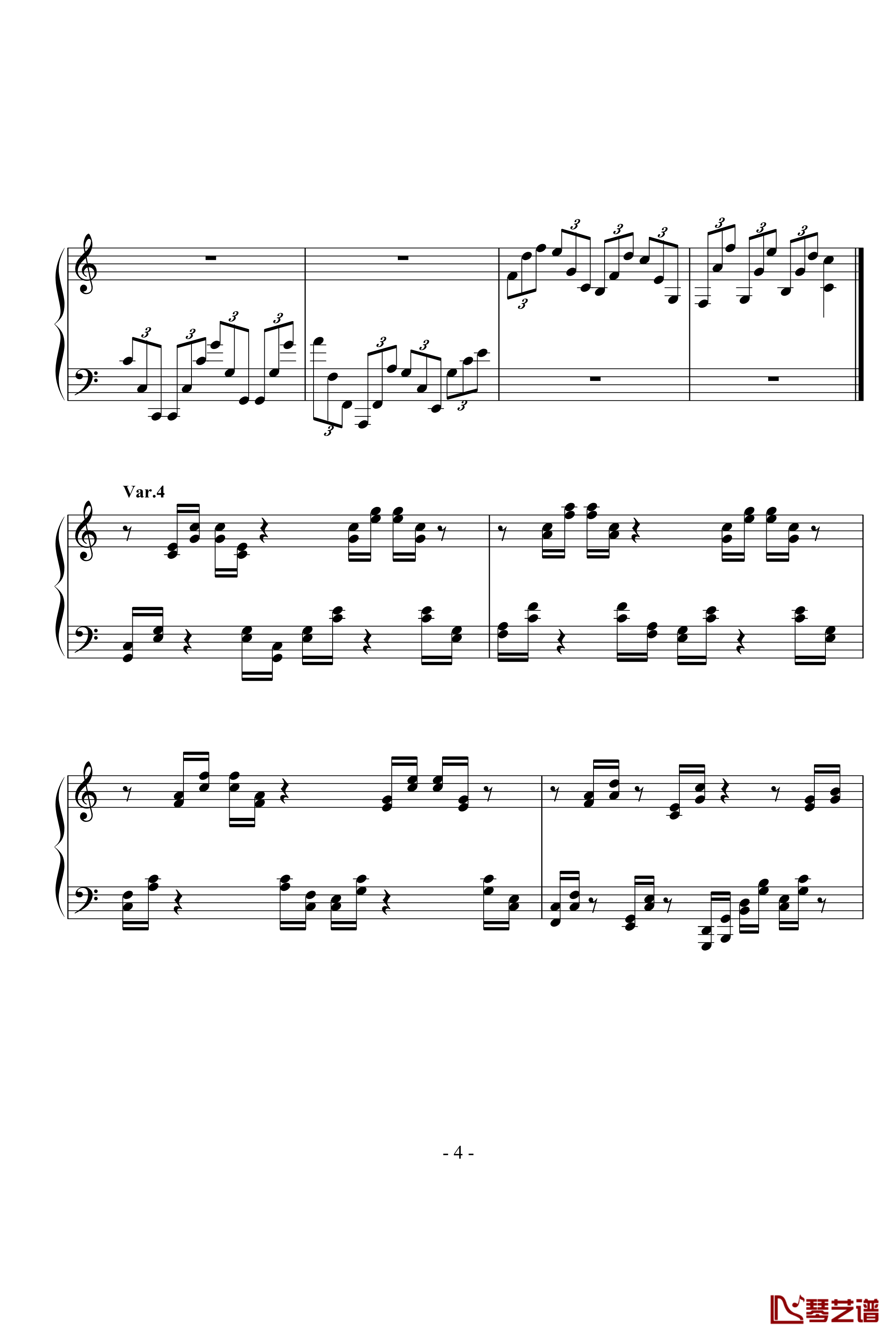 小星星主题变奏钢琴谱-左手练习曲-summer198806234