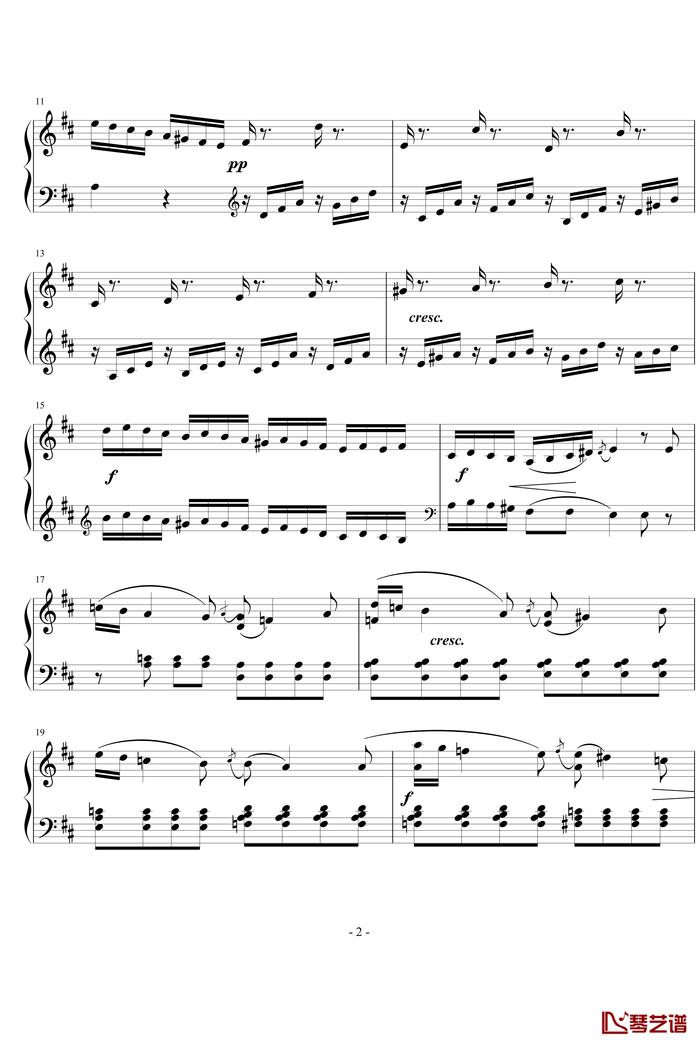 D大调奏鸣曲钢琴谱-世界名曲2