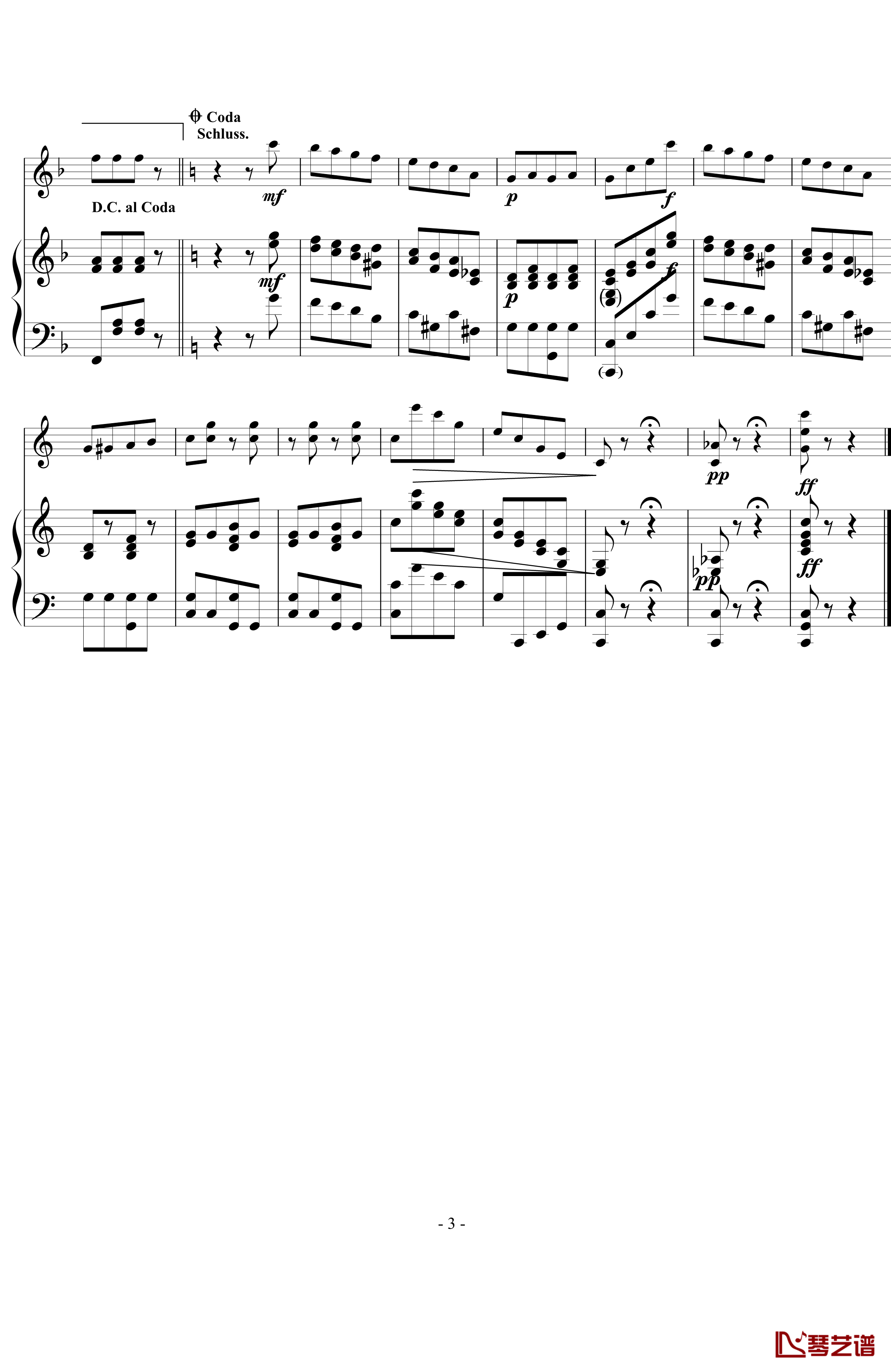 拨弦波尔卡钢琴谱-提琴、钢琴-约翰·斯特劳斯3