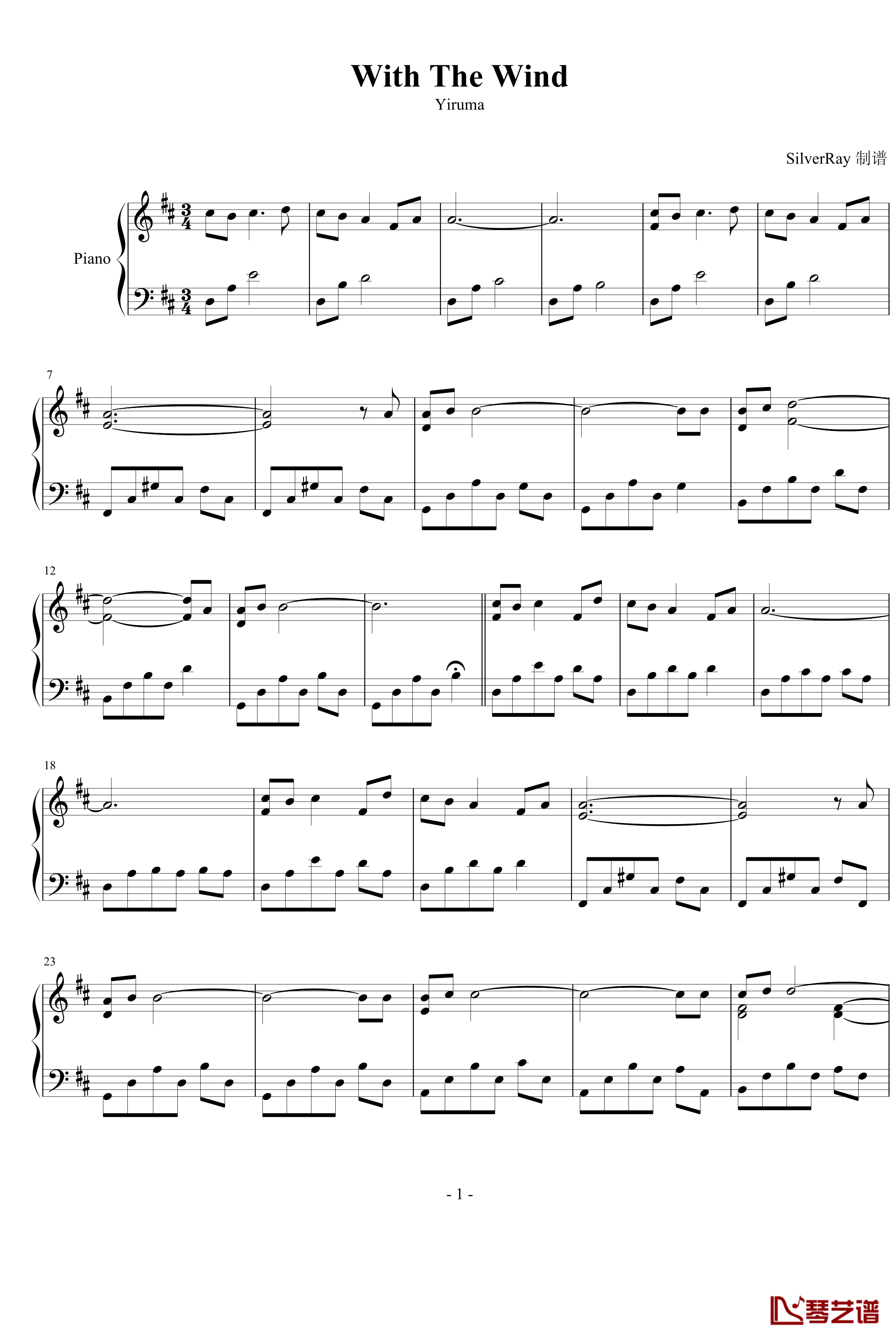 With The Wind钢琴谱-Yiruma1
