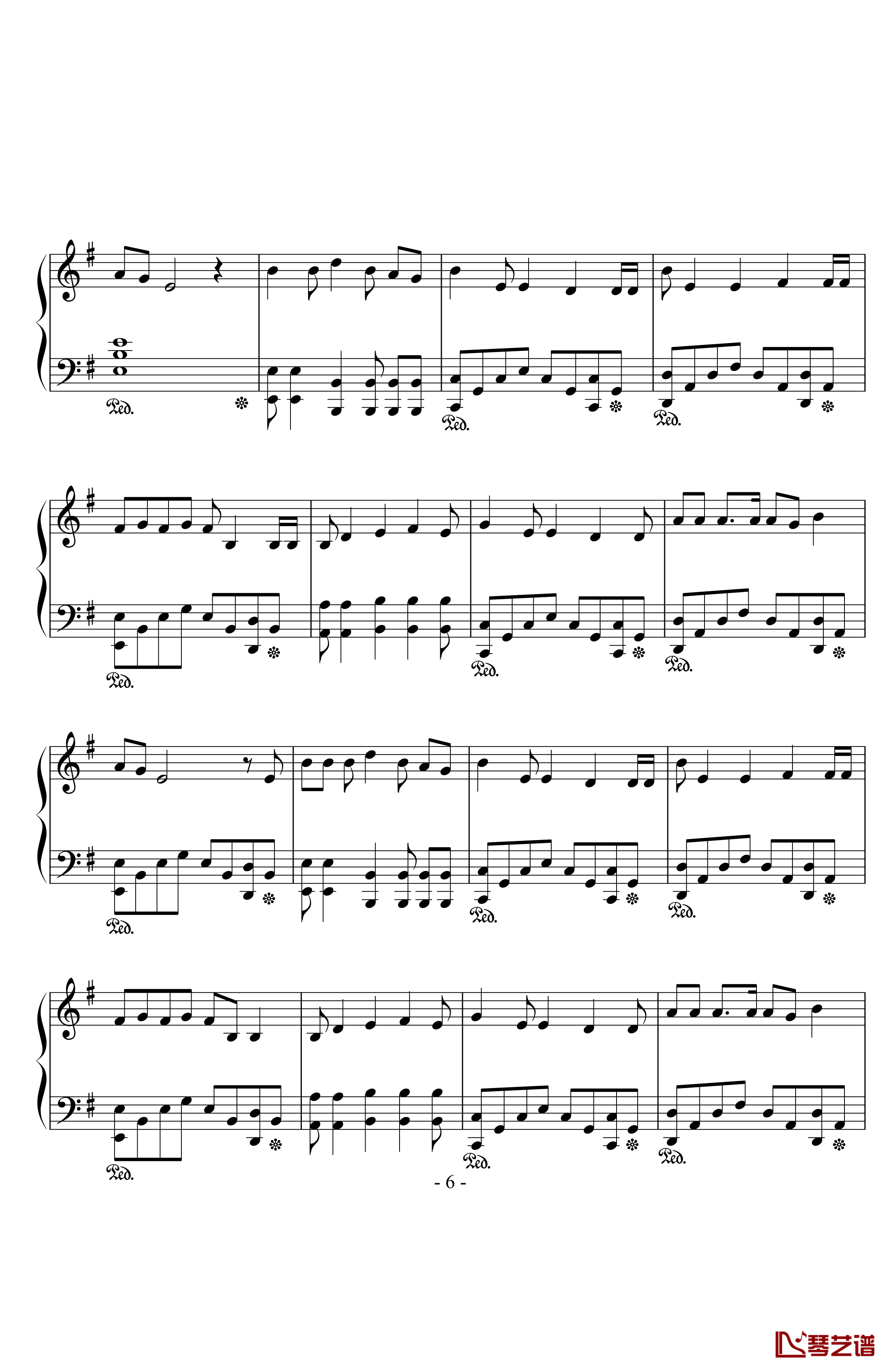 again钢琴谱-YUI6