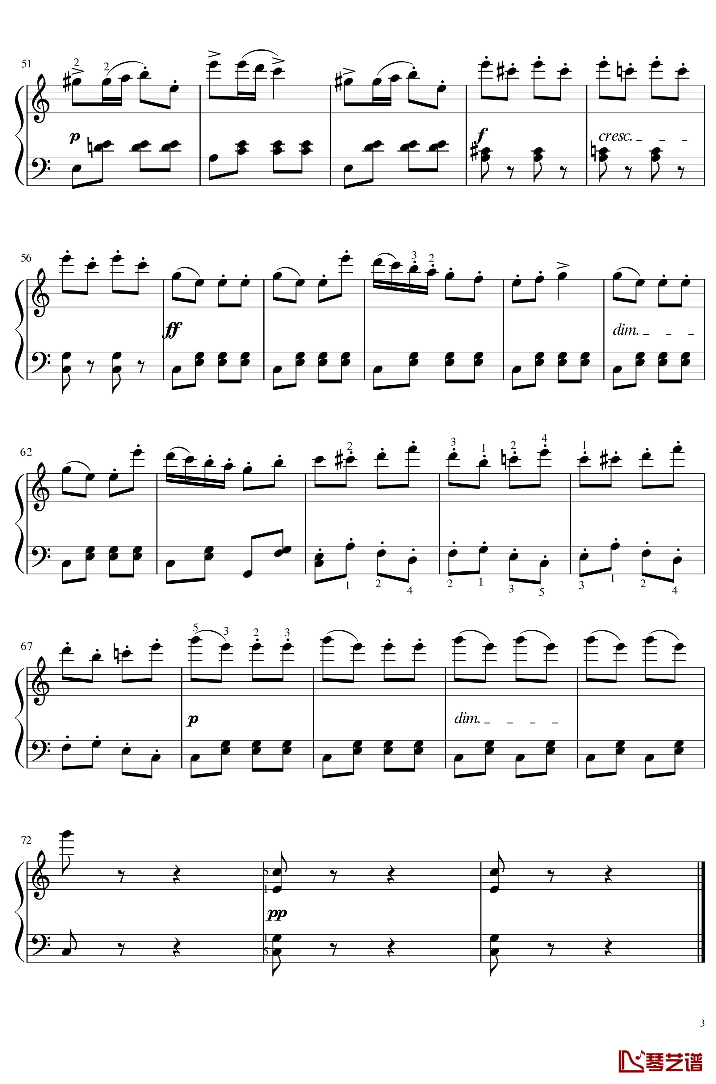 土耳其进行曲钢琴谱-钢琴版-贝多芬-beethoven-附指法-Op.113,No.43
