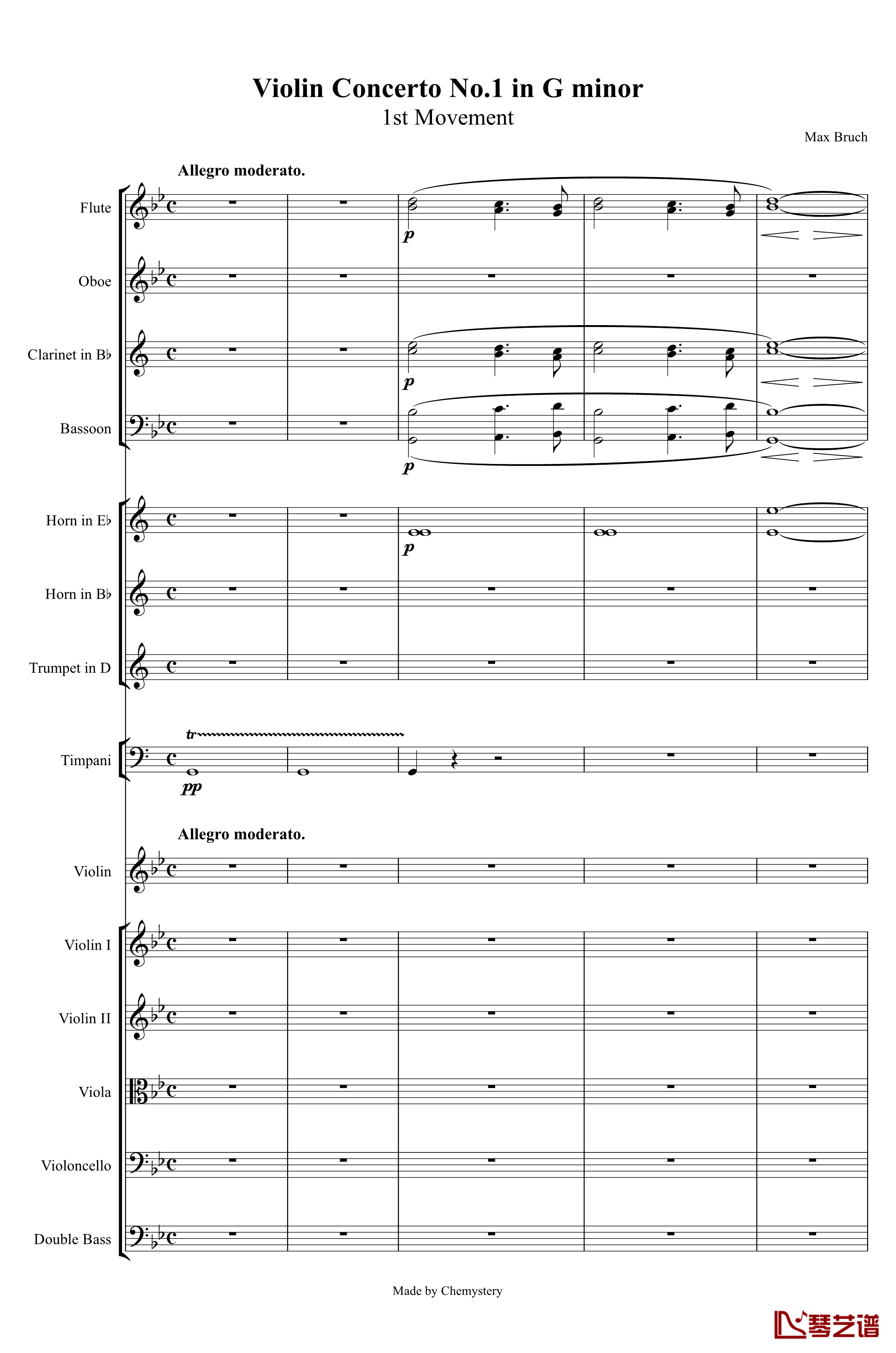 g小调第1小提琴协奏曲Op.26钢琴谱-第一乐章-Max Bruch1