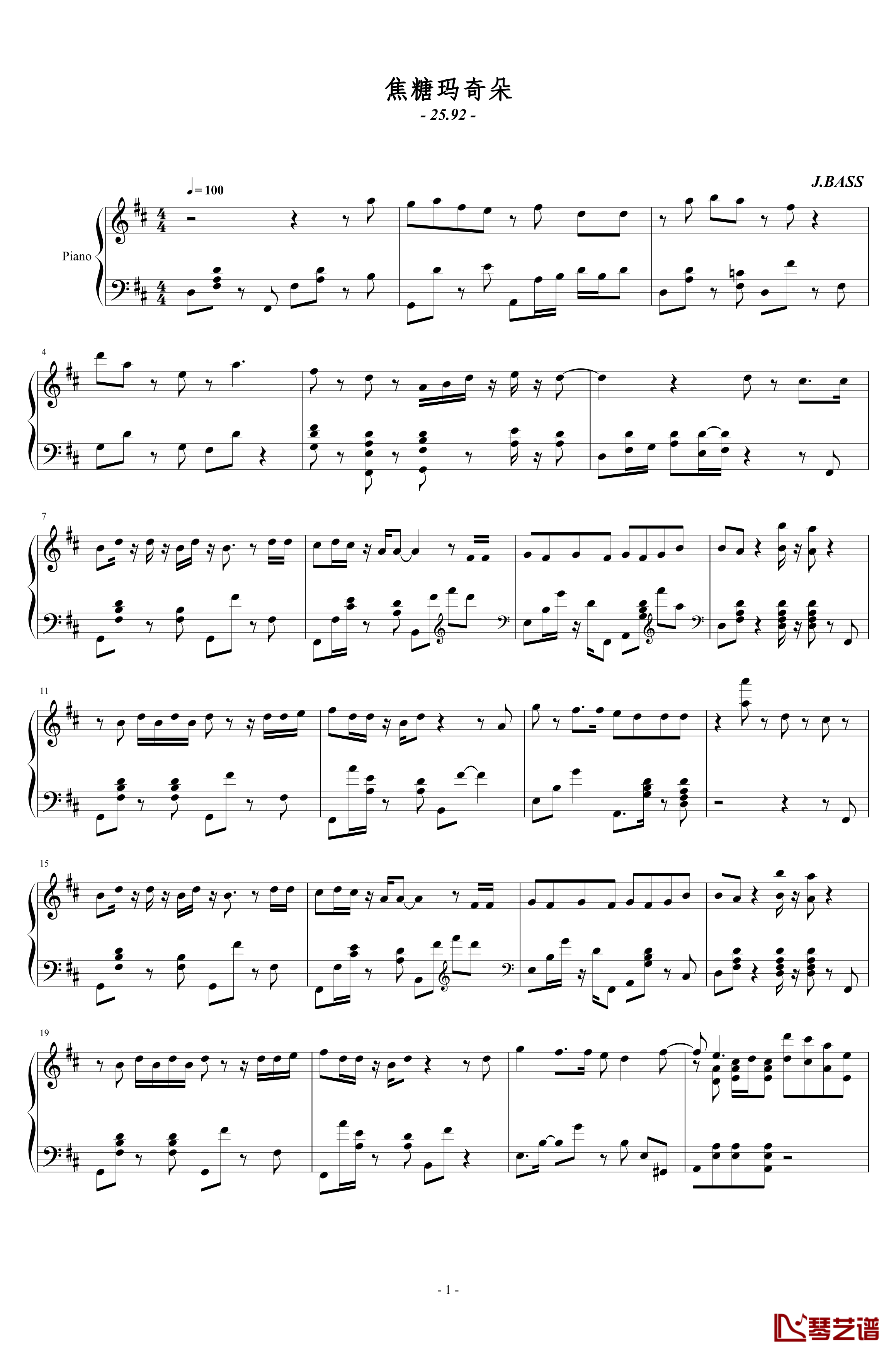焦糖玛奇朵钢琴谱-J.BASS1